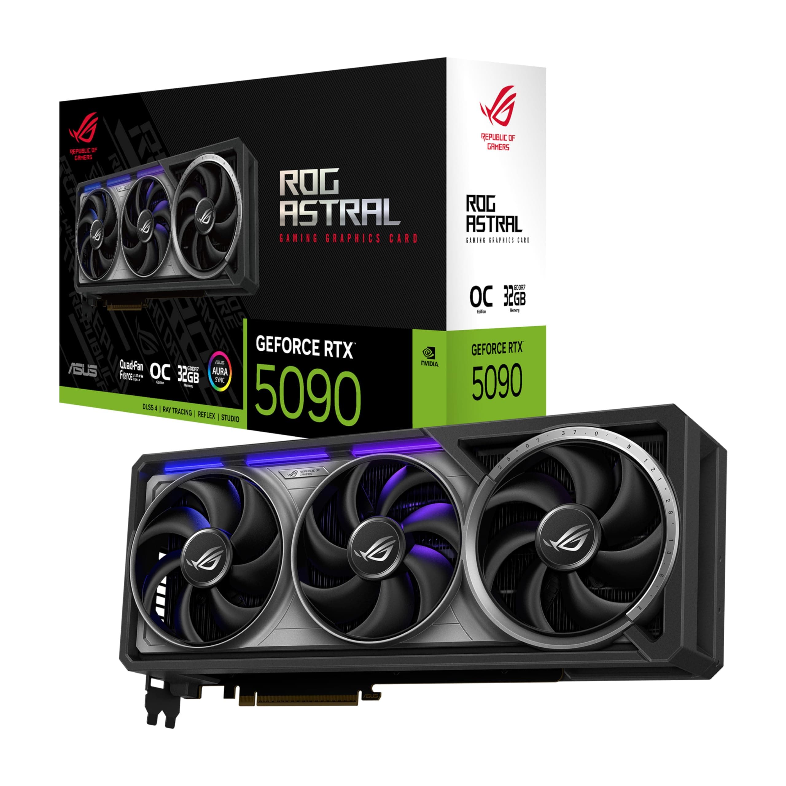 ASUS ROG Astral GeForce RTX™ 5090 OC Edition Gaming-Grafikkarte (PCIe® 5.0, 32 GB GDDR7, HDMI®/DP 2.1, 3.8-Slot, 4-Lüfter-Design, Axial-Tech-Lüfter, patentierte Dampfkammer,