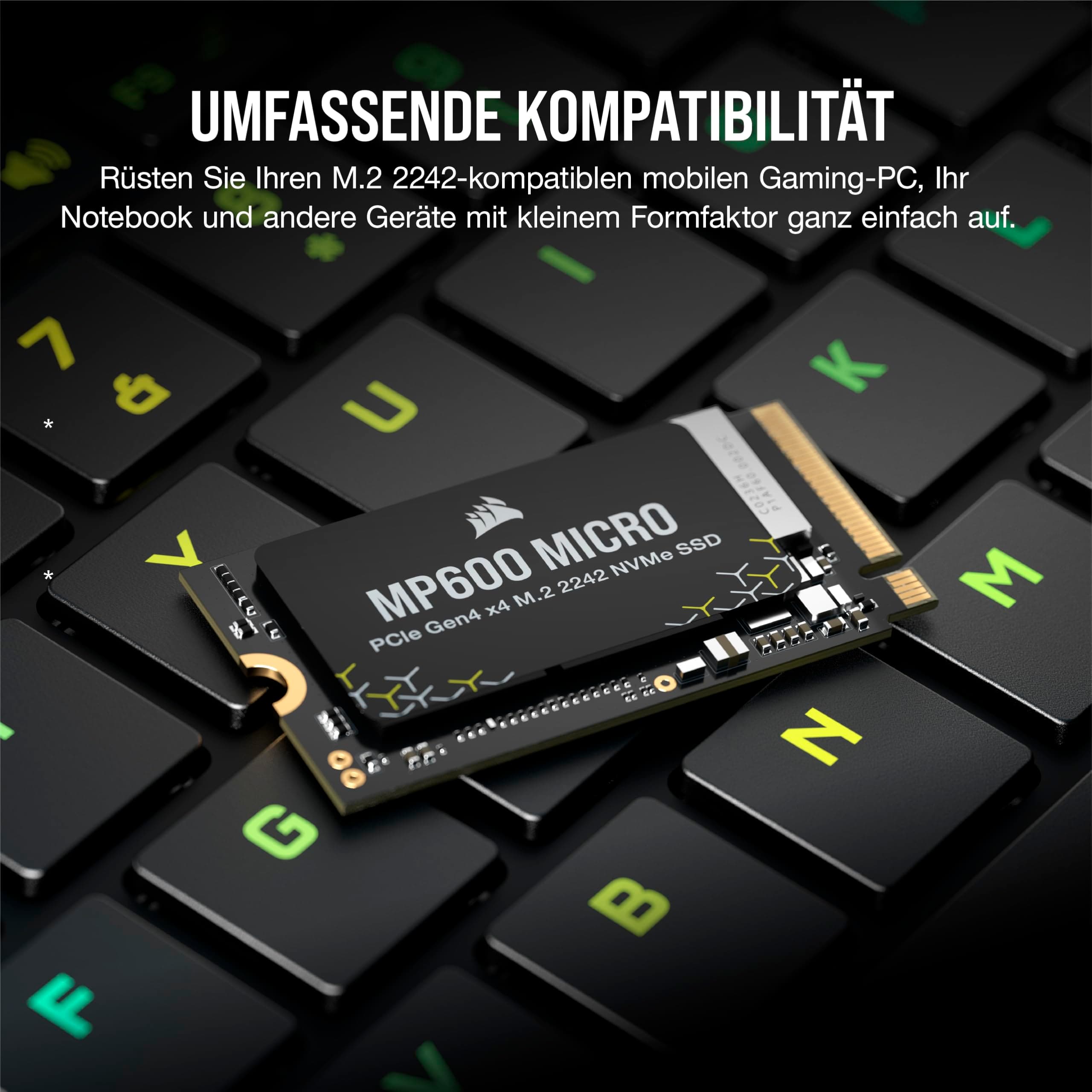 Corsair MP600 Micro 2TB M.2 NVMe PCIe x4 Gen4 SSD – M.2 2242 – Bis zu 7.000MB/Sek. Sequentielles Lesen – Hohe Dichte 3D TLC NAND – Kompatibel mit Lenovo Legion Go und Dünne Notebooks – Schwarz Bild 8
