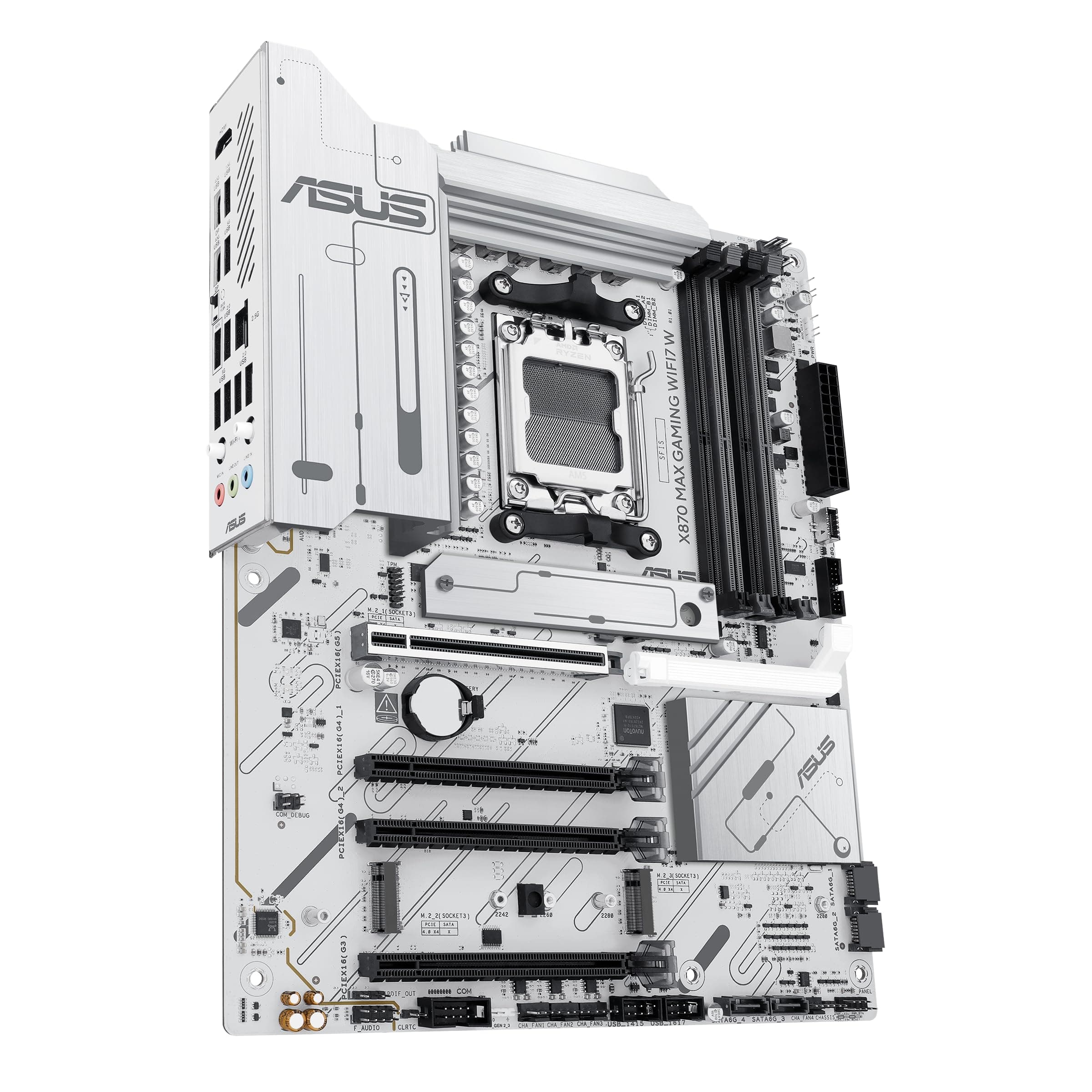 ASUS X870 MAX Gaming WIFI7W AMD AM5 ATX Motherboard, 8-lagige weiße PCB, 12+2+1 80A DrMOS, DDR5, PCIe 5.0 x16 Q-Release, 3X M.2, Wi-Fi 7 Q-Antenne, USB4® Type-C®, 2,5 GB LAN, BIOS Flashback™, Aura Bild 7
