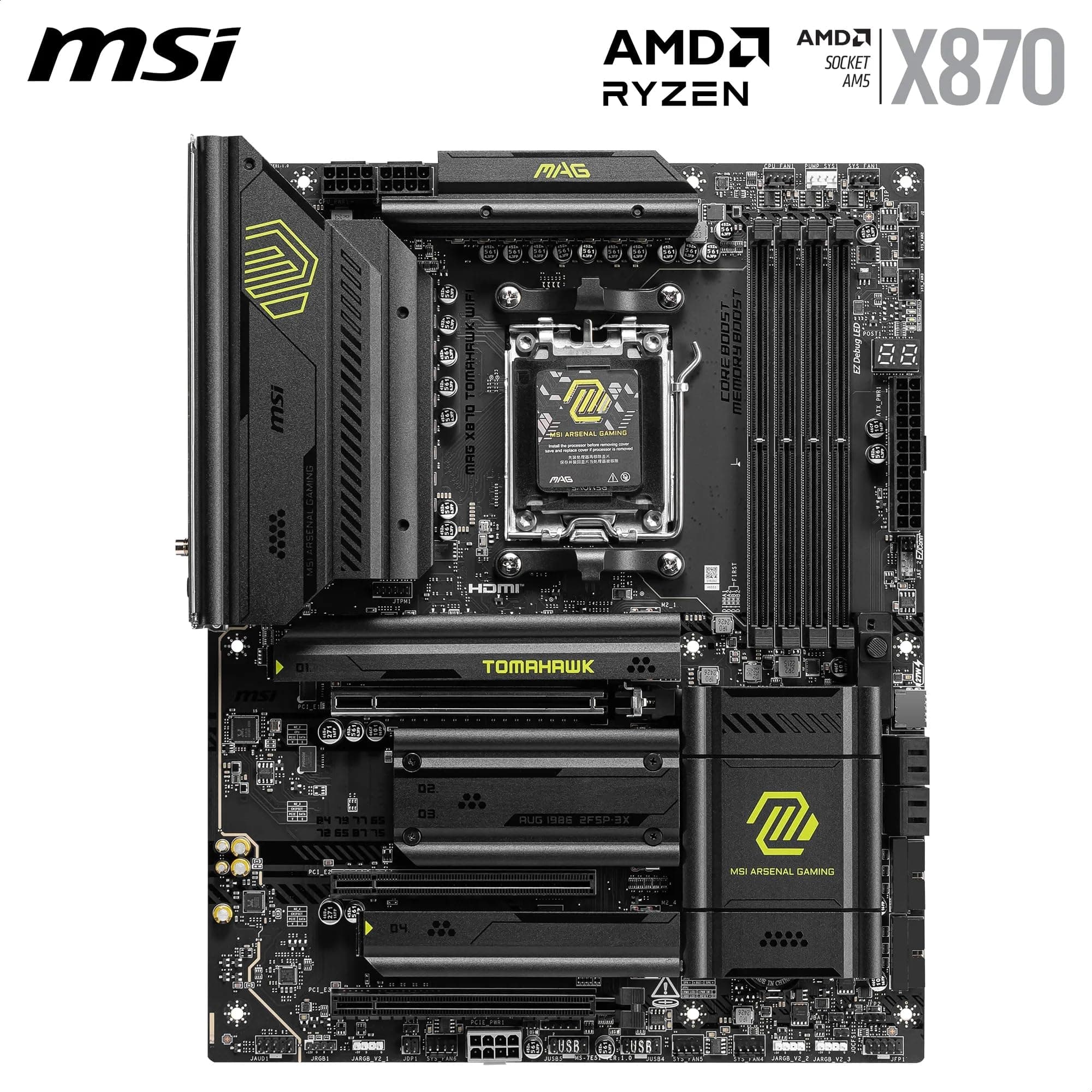 MSI MAG X870 Tomahawk WiFi Mainboard, ATX - Unterstützt AMD Ryzen 9000/8000/7000 Prozessoren, AM5-80A SPS VR M, DDR5 Memory Boost 8400+MT/s (OC), PCIe 5.0 x16 & 4.0 x16, M.2 Gen5, Wi-Fi 7, 5G LAN Bild 3