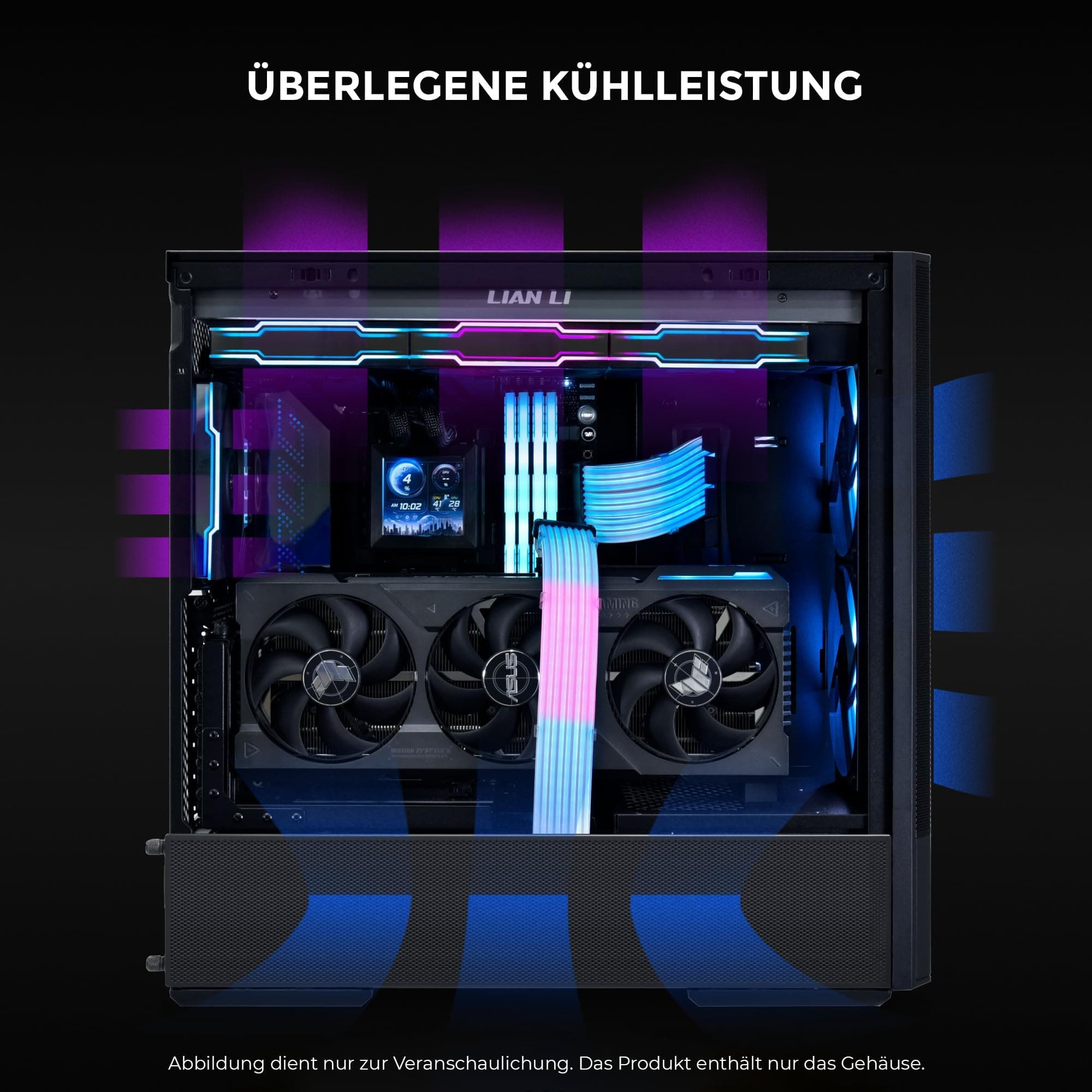Lian Li LANCOOL 207 Gaming PC Gehäuse ATX Schwarz - Midi Tower PC Gehäuse mit RGB-Beleuchtung, Grafikkarten bis 375 mm, bis zu 360 mm Radiator, Black Case Stahl, Gehärtetes Glas Bild 6