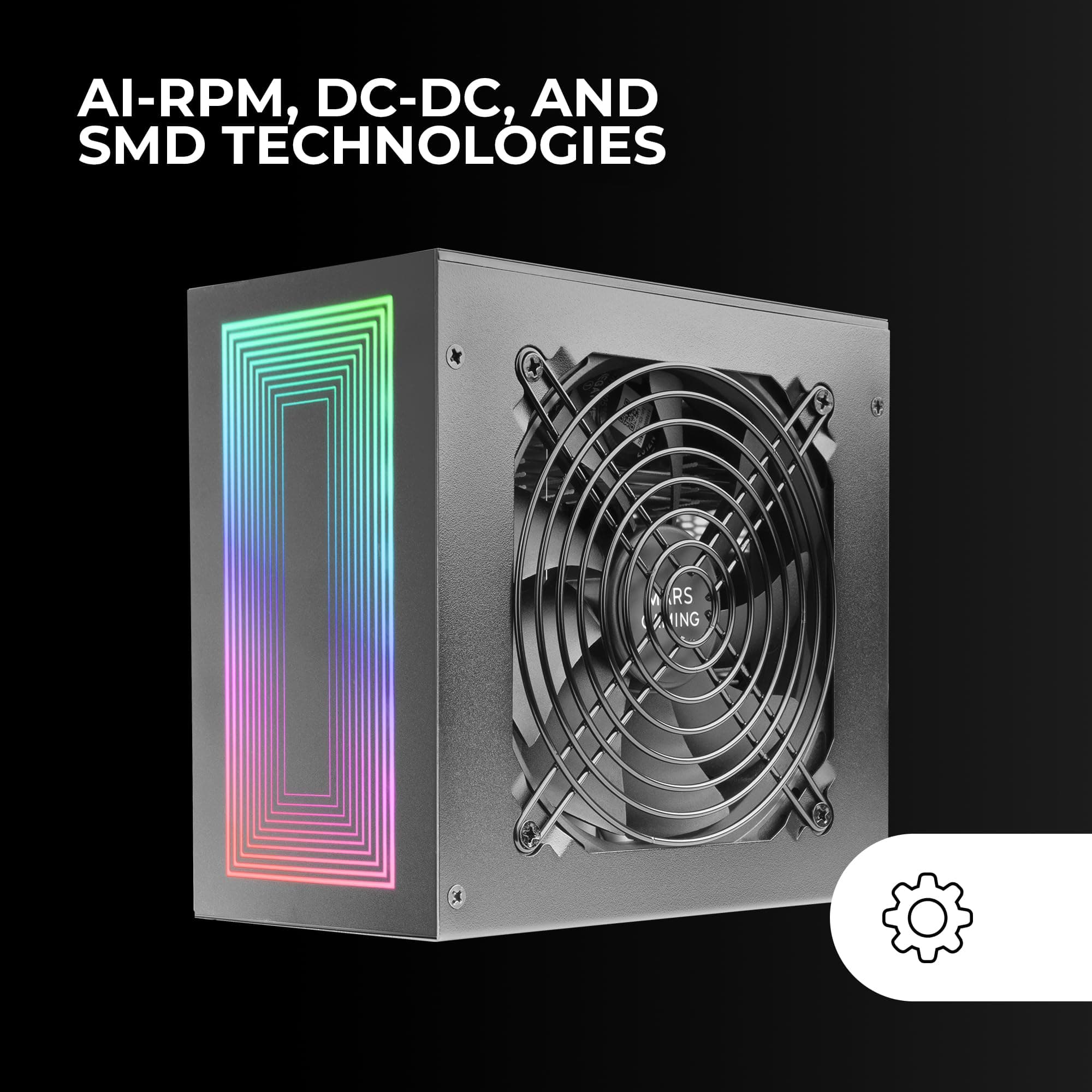 Mars Gaming MPB750S, ATX ARGB Netzteil 750W, 6 Jahre Garantie, 80Plus Bronze 230V EU, 90% Effizienz, 120mm AI-RPM Lüfter, ARGB MB Steuerung, DC-DC und SMD Technologien, Schwarz Bild 7