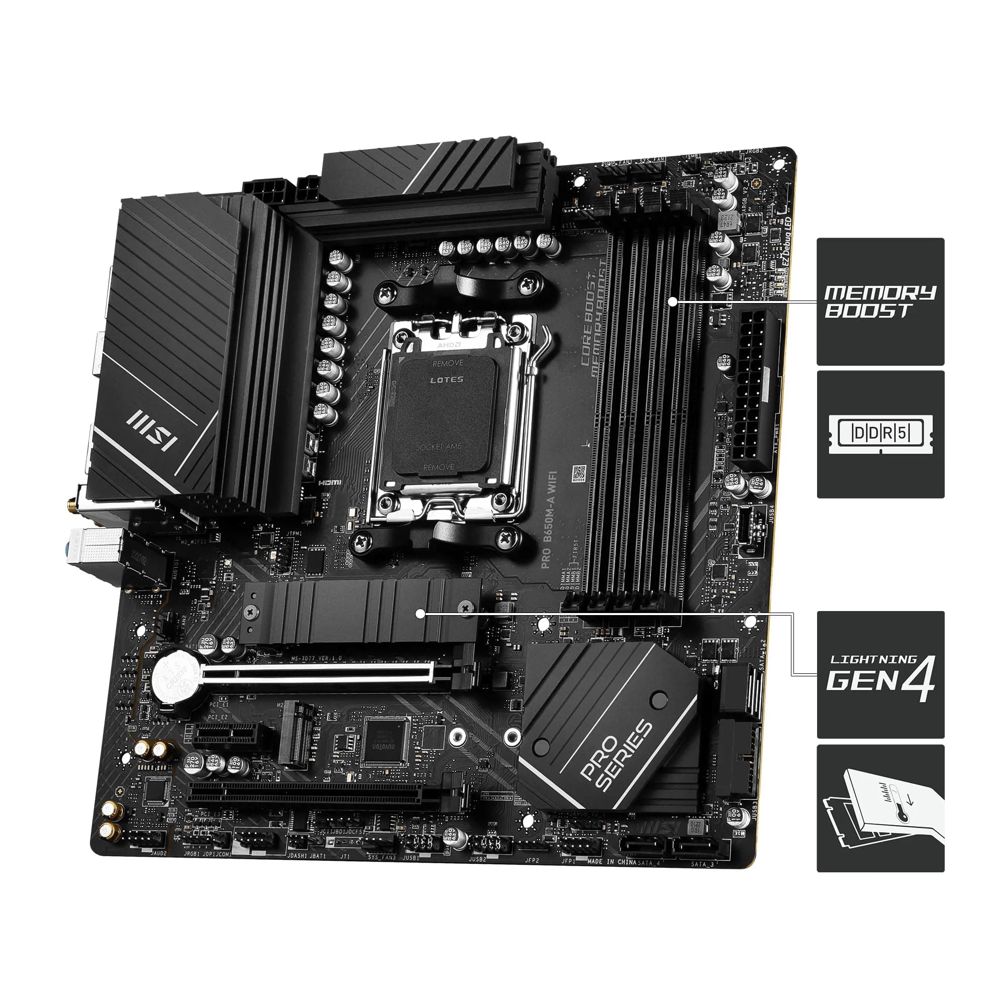 MSI PRO B650M-A WiFi Mainboard, Micro-ATX - Unterstützt Ryzen 9000, 8000 & 7000 Serie Prozessoren, AM5 - DDR5 Memory Boost 6400+MHz/OC, 2 x PCIe 4.0 x16, 2 x M.2 Gen4, Wi-Fi 6E Bild 5