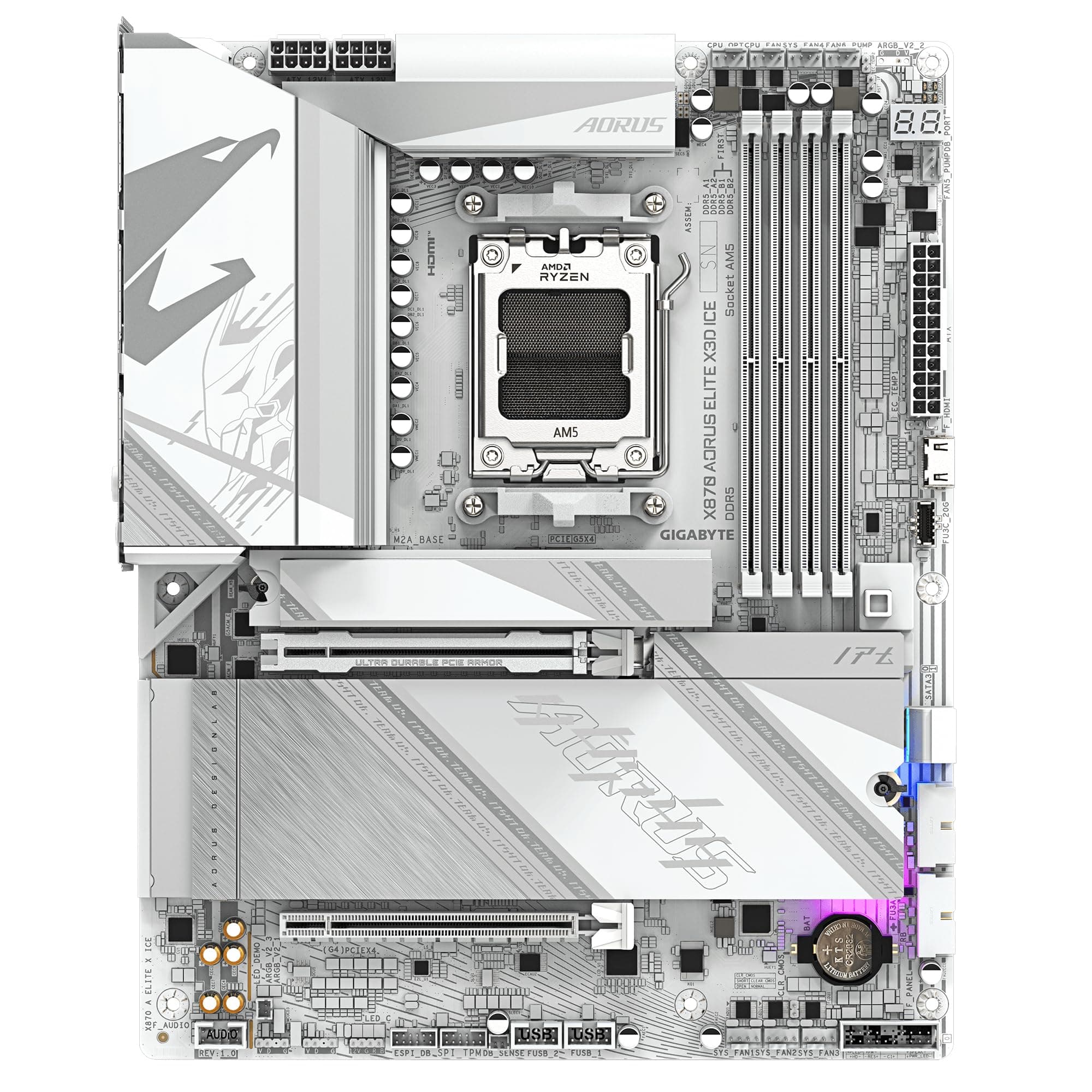 GIGABYTE X870 AORUS Elite X3D Ice Mainboard - Unterstützt AMD Ryzen 9000 Prozessoren, 16+2+2 Phasen Digital-VRM, bis zu 9000Hz DDR5 (OC), 2xPCIe 5.0 + 2xPCIe 4.0, Wi-Fi 7, 2.5GbE LAN, USB 4 Bild 3