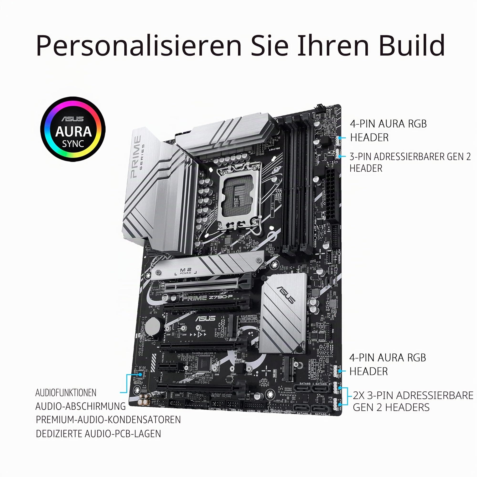 ASUS Prime Z790-P Gaming Mainboard Sockel Intel LGA1700 (ATX, PCIe 5.0, DDR5 Speicher, 3X M.2, HDMI, DisplayPort, Aura Sync) Bild 7