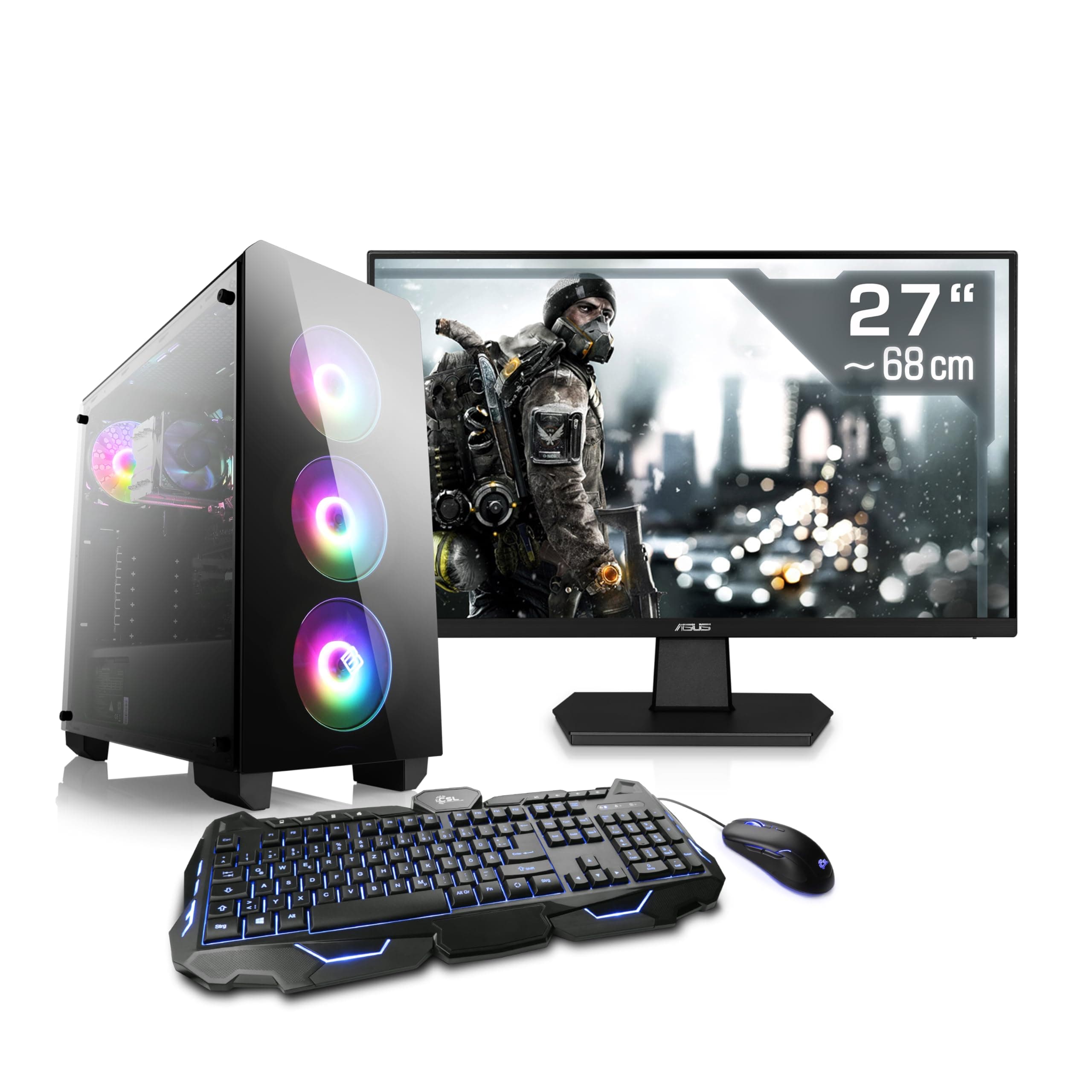 Basic Gaming PC mit Windows 11 Home | AMD Ryzen 5 5500 6x3.6GHz | GeForce RTX 3050 | 1000GB M.2 NVMe | 32GB DDR4 RAM | 27" TFT | WLAN, Computer für Zocker, Gamer Desktop Rechner zum Spielen | A10090