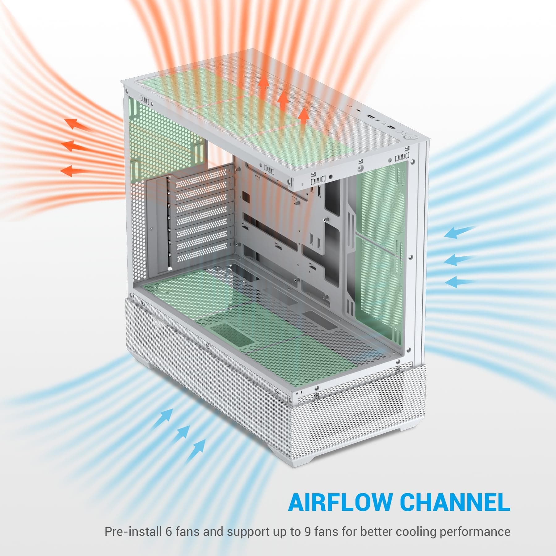 SAMA V40 Mid-Tower-ATX-Gehäuse – 6 × 120 mm ARGB-PWM-Lüfter vorinstalliert, doppelte Paneele aus gehärtetem Glas,Dual-Chamber-Design, USB 3.1 Type-C, 7 Slots, unterstützt ATX/mATX/ITX-GPUs, Weiß Bild 5
