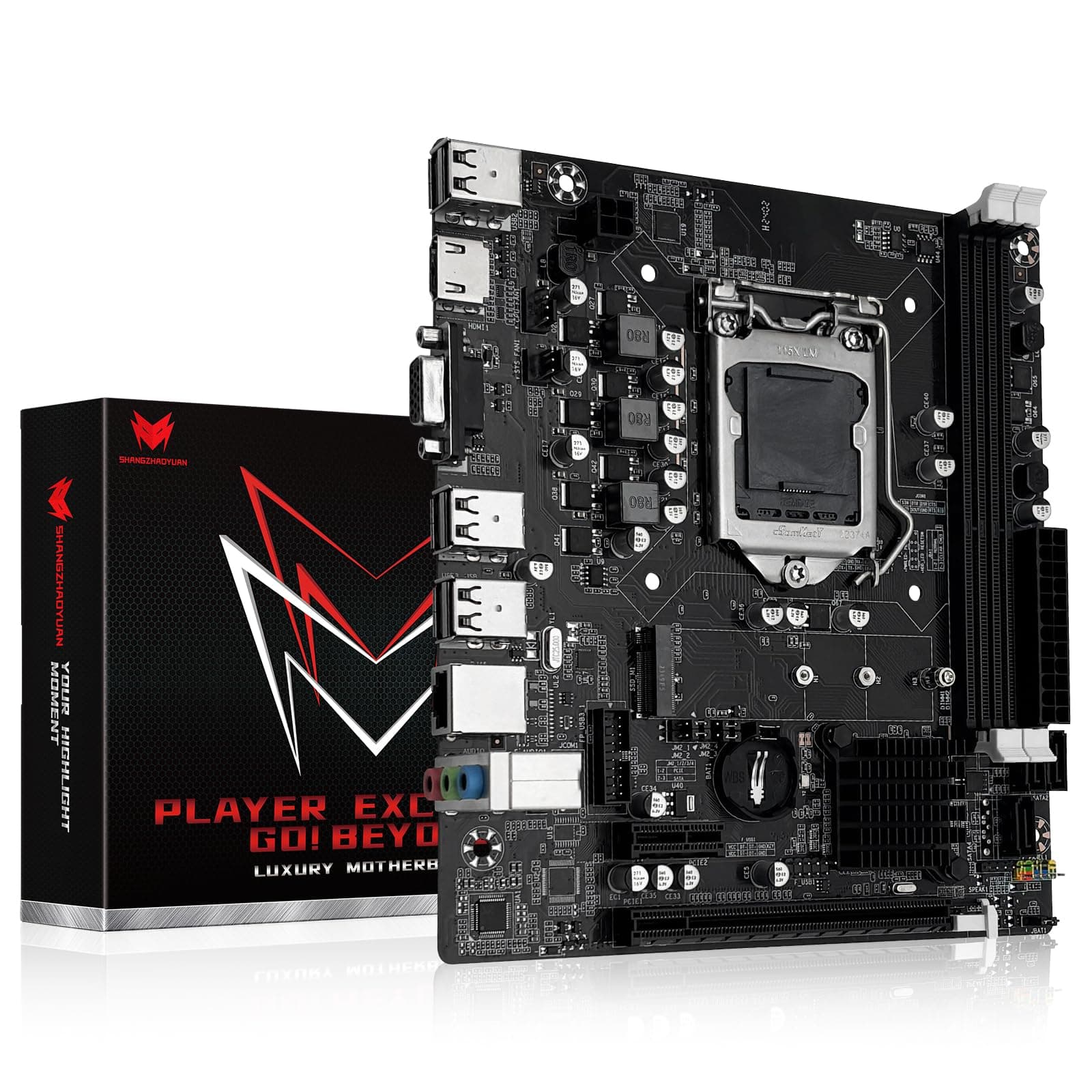 SHANGZHAOYUAN H61C Mainboard LGA 1155 Gaming Motherboard Kompatibel mit Intel 2th/3th Gen i3,i5,i7/Xeon E3 V2/Pentium Series CPUs, PCIe X16, 100M LAN, DDR3, NVME/NGFF M.2, VGA, HDMI-kompatibel