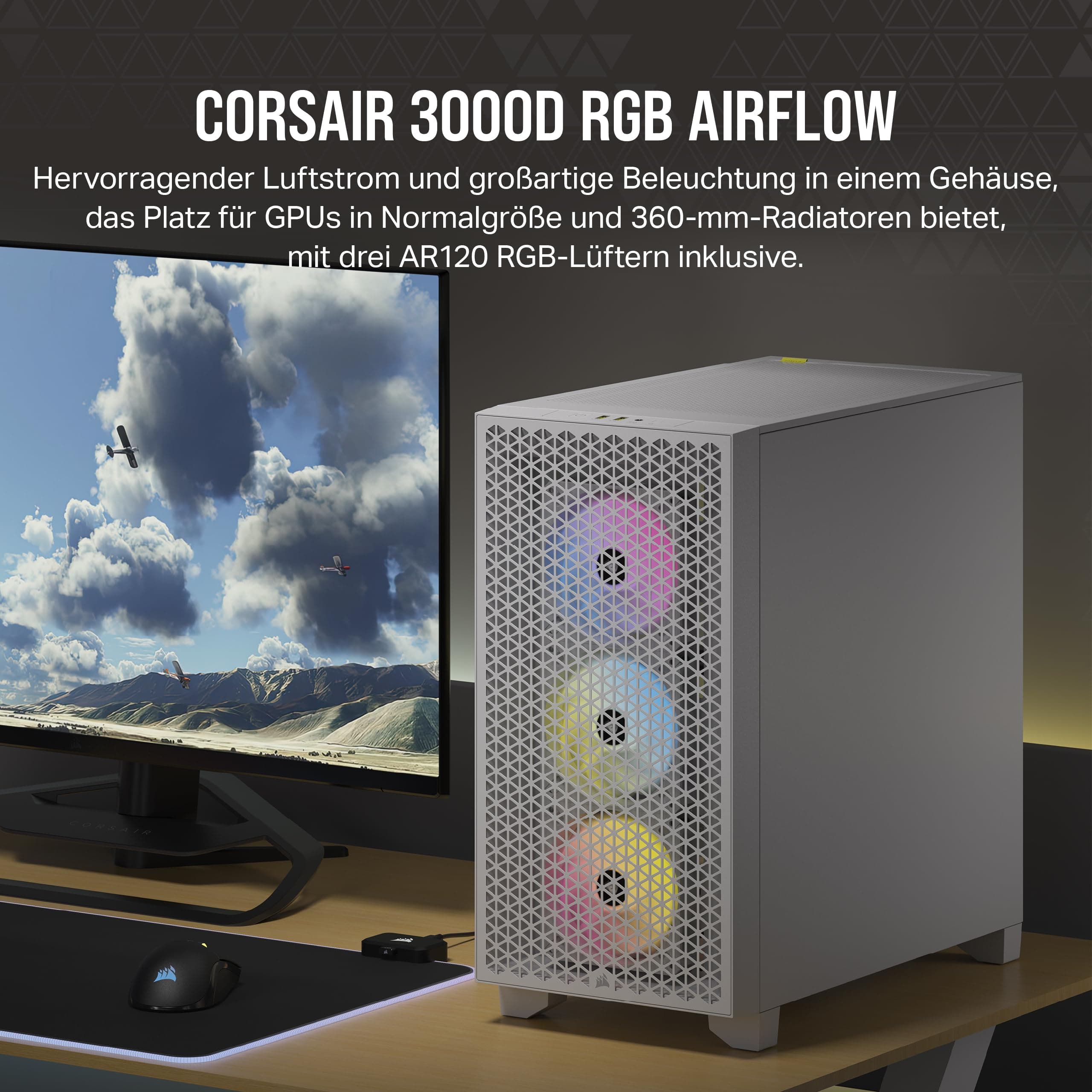 Case Pc - Corsair - 3000d Rgb Airflow - MiD-Tower Atx - 3 Ventole Ar120 Rgb - Bianco - (cC-9011256-Ww) 3000D RGB AIRFLOW Weiß Bild 3
