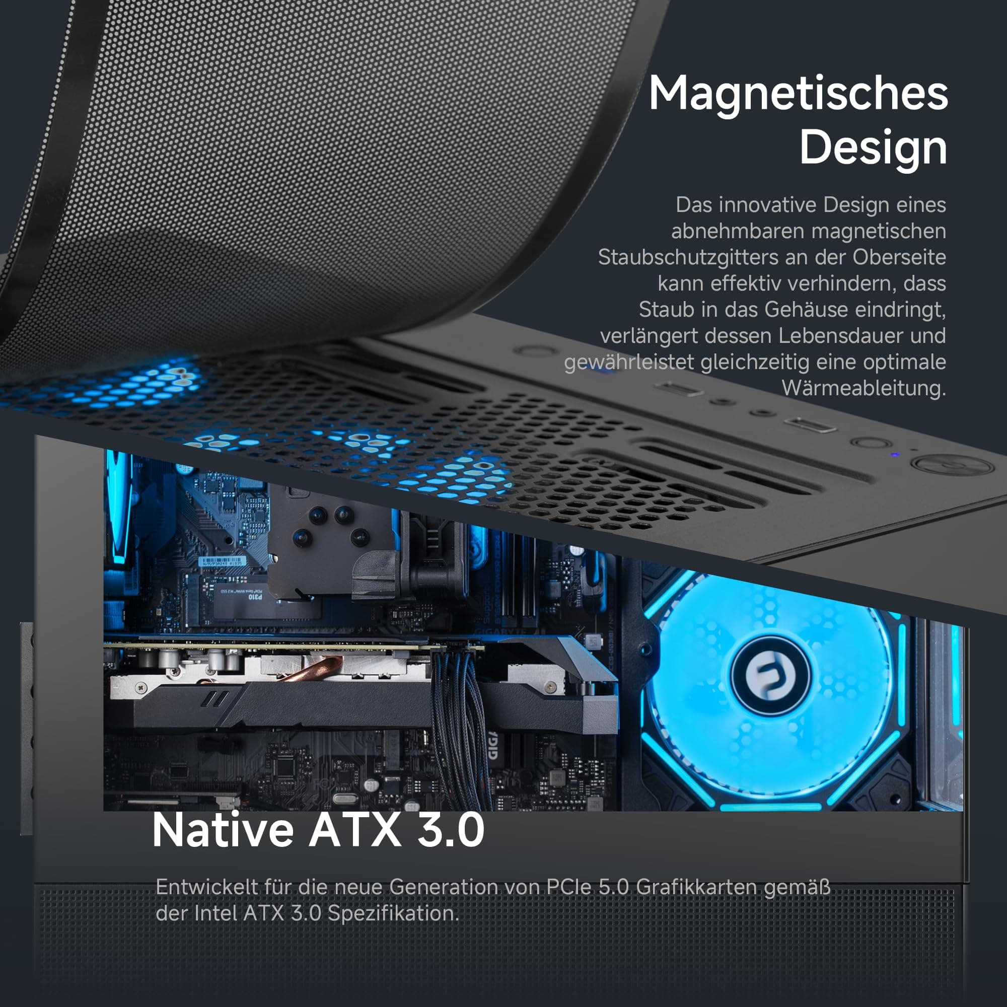 NINGMEI Supreme Master Gaming-PC Desktop, AMD Ryzen 7 5700X mit 8 Kernen, 3,4 GHz (bis zu 4,6 GHz), GeForce RTX 5060 Ti 8 GB, 32 GB DDR4-RAM, 1 TB NVMe-SSD, 600 W Netzteil, Windows 11 Home 64-Bit R7 5700X | 5060Ti-Schwarz Bild 6