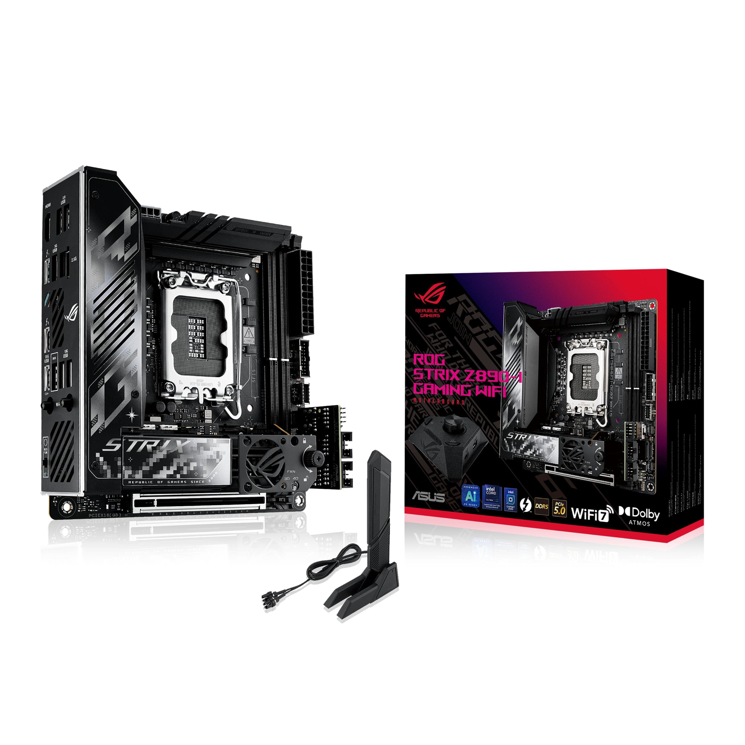 ASUS ROG STRIX Z890-I GAMING WIFI Mainboard Intel Z890 LGA 1851 Mini-iTX, Intel Core Ultra Series 2 Ready, Advanced AI PC-ready, 10+2+1+1 Stadien, DDR5, WiFi 7, 2x M.2, Thunderbolt 4, USB Type-C Bild 2