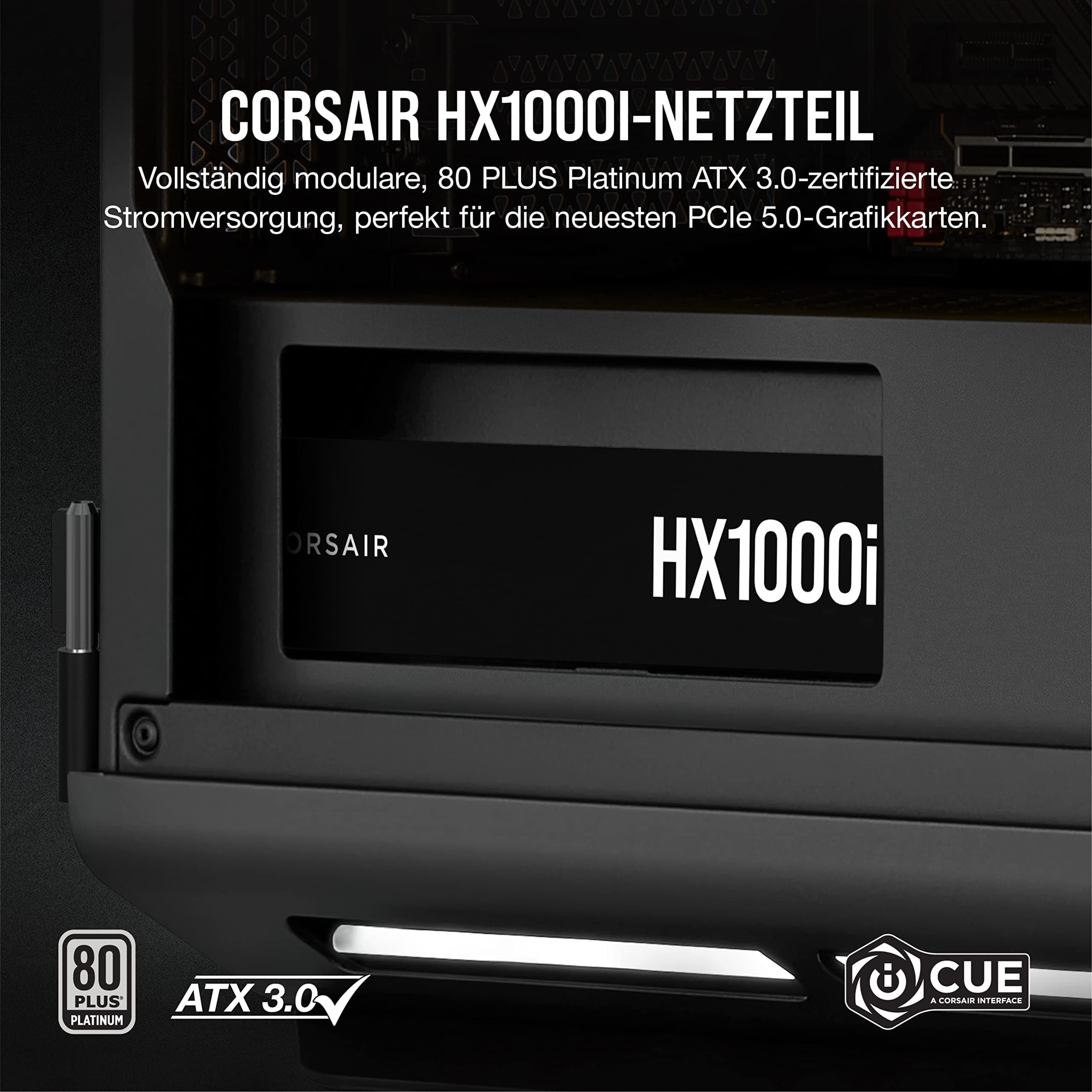 Corsair HX1000i, Vollmodulares, Extrem Geräuscharmes ATX-Netzteil, ATX 3.1 & PCIe 5.1, iCUE Software, 80 Plus Platinum-Effizienz, Schwarz 1000 Watts Bild 3