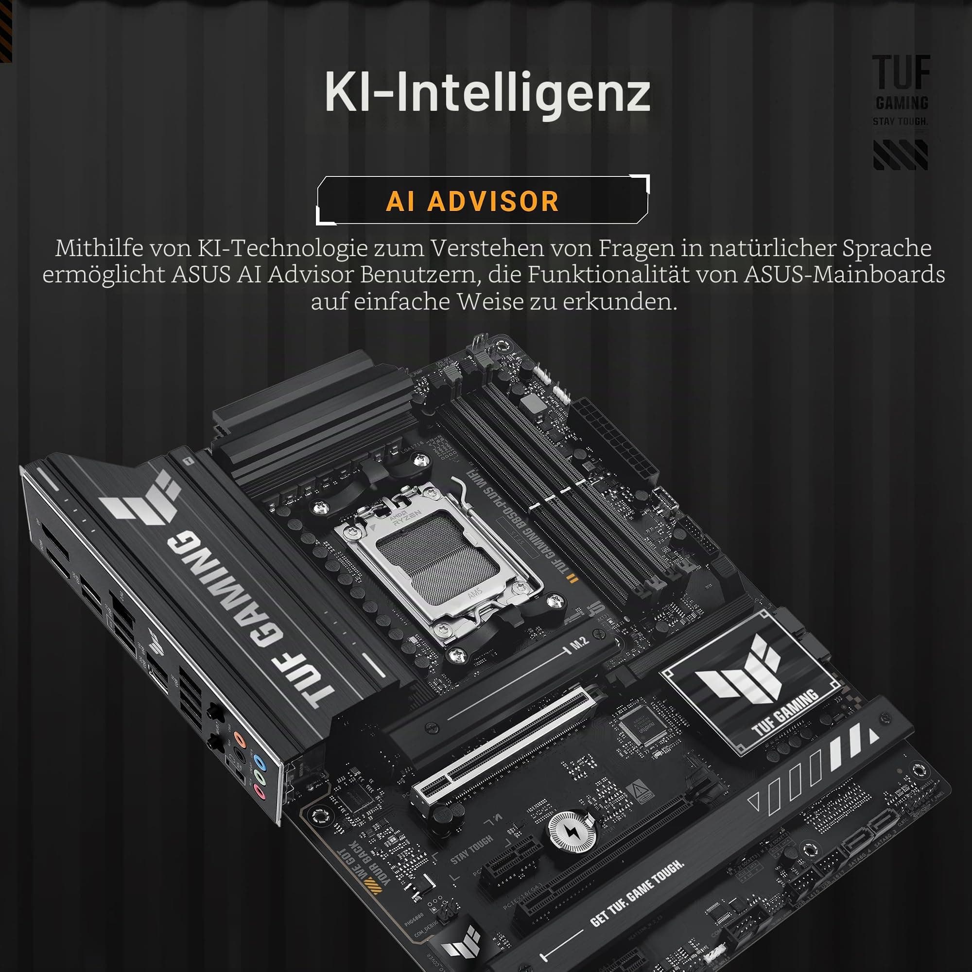 ASUS TUF Gaming B850-PLUS WiFi AMD AM5 B850 ATX Motherboard, 14+2+1 80A Stufen, AI Ready, DDR5, PCIe 5.0, 3X M.2, Wi-Fi 7, 2.5Gb LAN, DisplayPort, HDMI™, USB 10Gbps & 20Gbps Type-C®, BIOS Flashback™ Bild 3