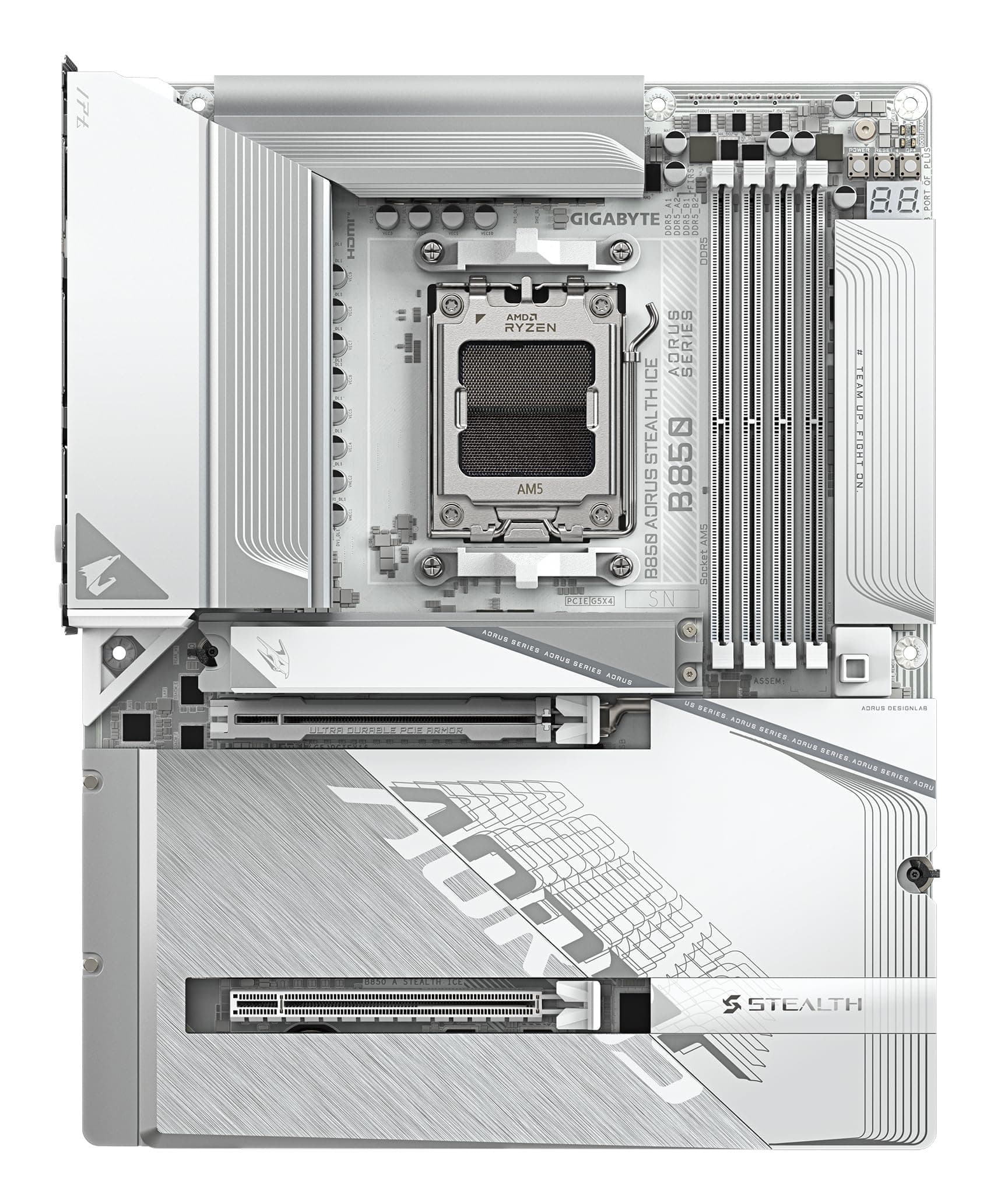 GIGABYTE B850 AORUS Stealth Ice Mainboard – Unterstützt AMD Ryzen 9000 Serie CPUs, digitales 14+2+2 Phasen VRM, bis zu 8200 MHz DDR5 (OC), 2 x PCIe 5.0 + 2 x PCIe 4.0 M.2, Wi-Fi 7, 5 GbE LAN Bild 3