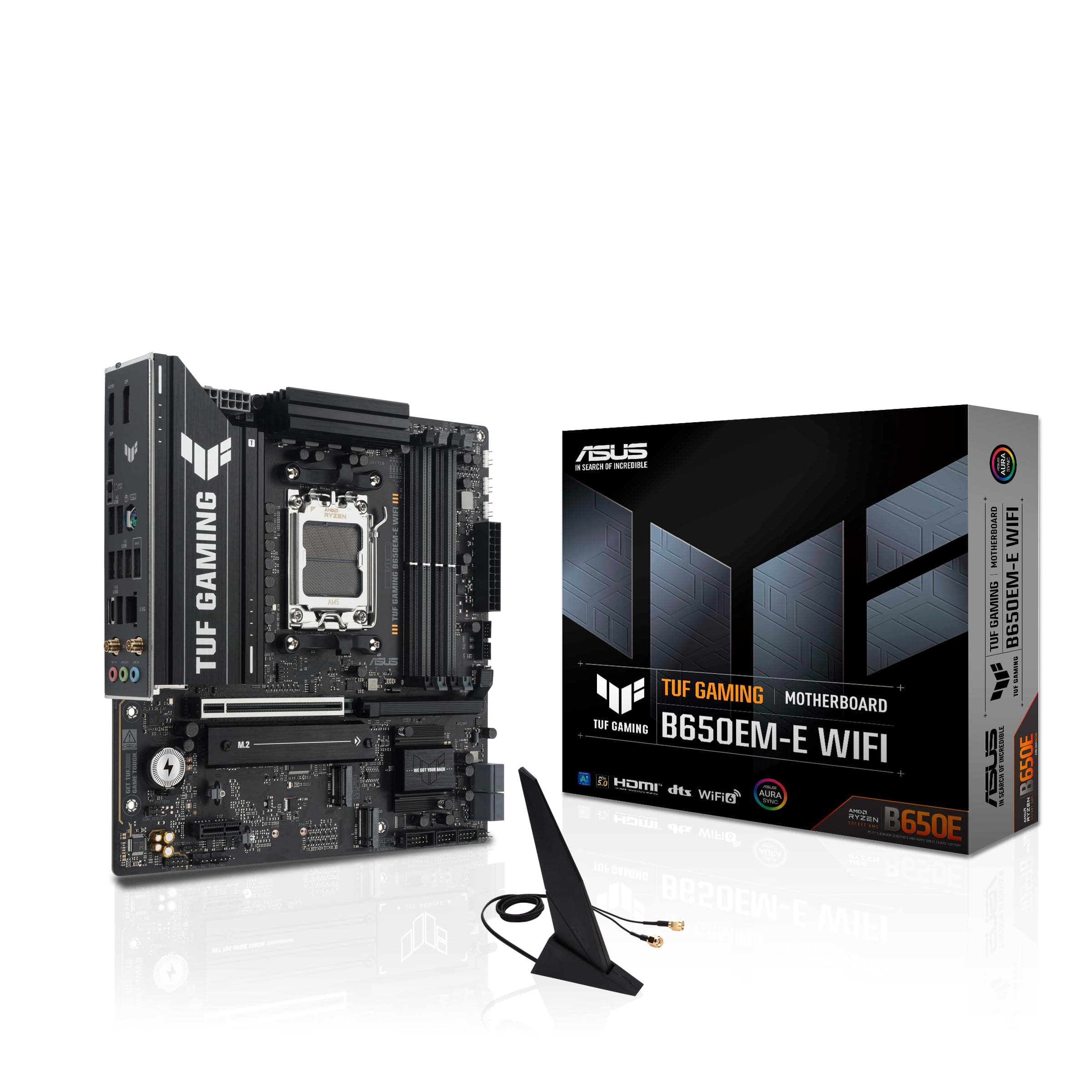 ASUS TUF Gaming B650EM-E WiFi AMD mATX Motherboard, 8+2+1 80A DrMOS Power Stages, DDR5, PCIe 5.0, Three M.2 Slots, WiFi 6, 2.5Gb Ethernet, DisplayPort, HDMI™, Rear USB-C 10Gbps and Front USB-C 5Gbps Bild 2