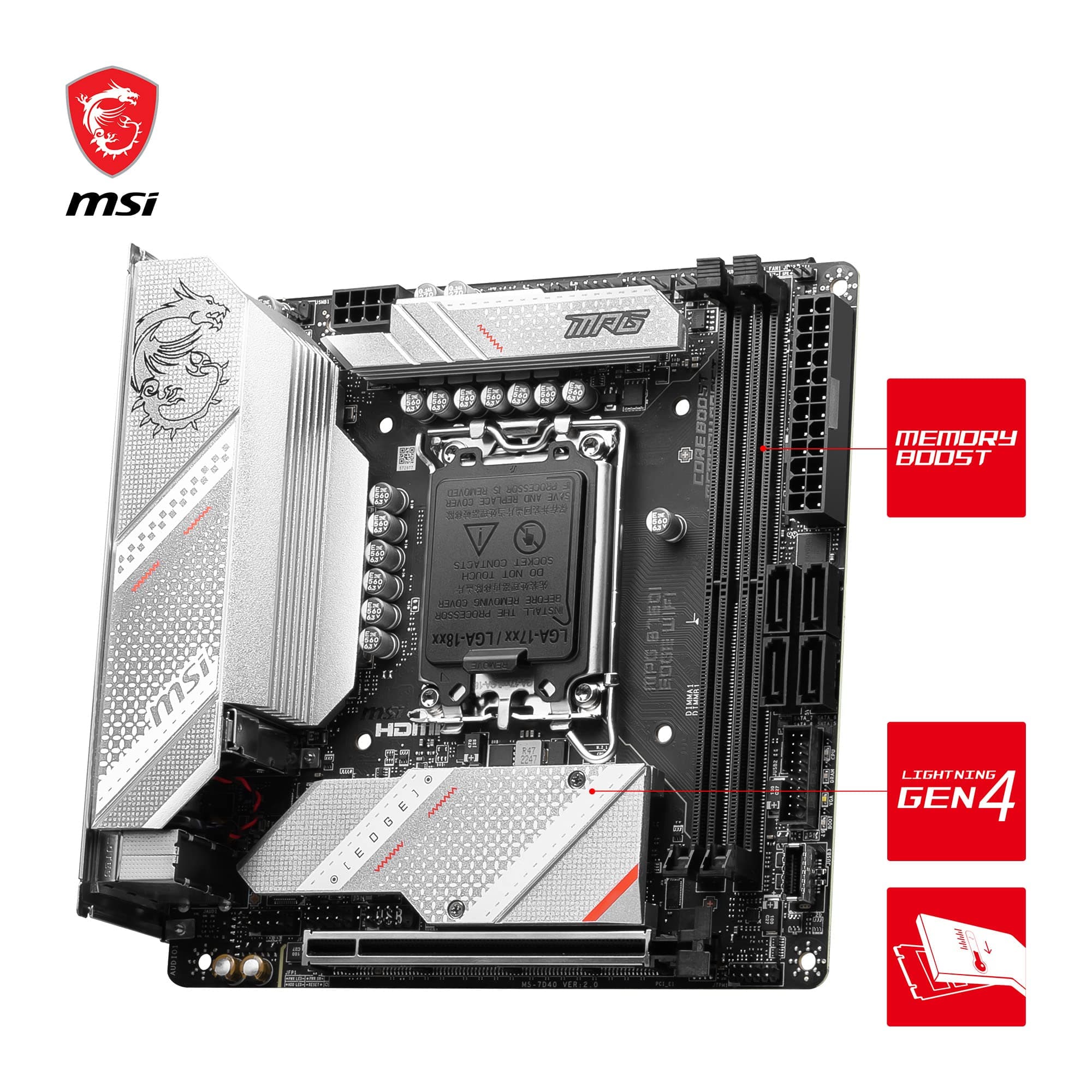 MSI MPG B760I Edge WiFi Mainboard, Mini-ITX - Für Intel Core Prozessoren der 12., 13. & 14. Gen, LGA 1700-8 Direct 90A VRM, DDR5 Memory Boost 7200+MHz/OC, PCIe 5.0 x16, 2 x M.2 Gen4, Wi-Fi 6E Mini-ITX DDR5 MPG B760I EDGE WIFI Bild 5