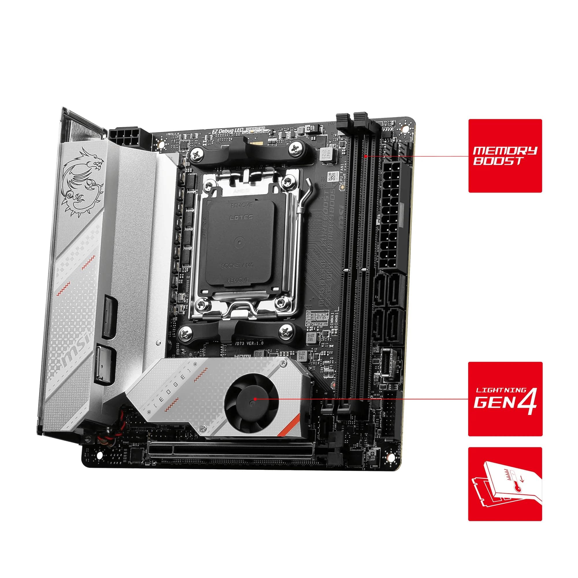 MSI MPG B650I Edge WiFi Mainboard, Mini-ITX - Unterstützt Ryzen 9000, 8000 & 7000 Serie Prozessoren, AM5-8 Phasen 80A VRM, DDR5 Memory Boost 6600+MHz/OC, 1 x PCIe 4.0 x16, 2 x M.2 Gen4, Wi-Fi 6E Bild 6
