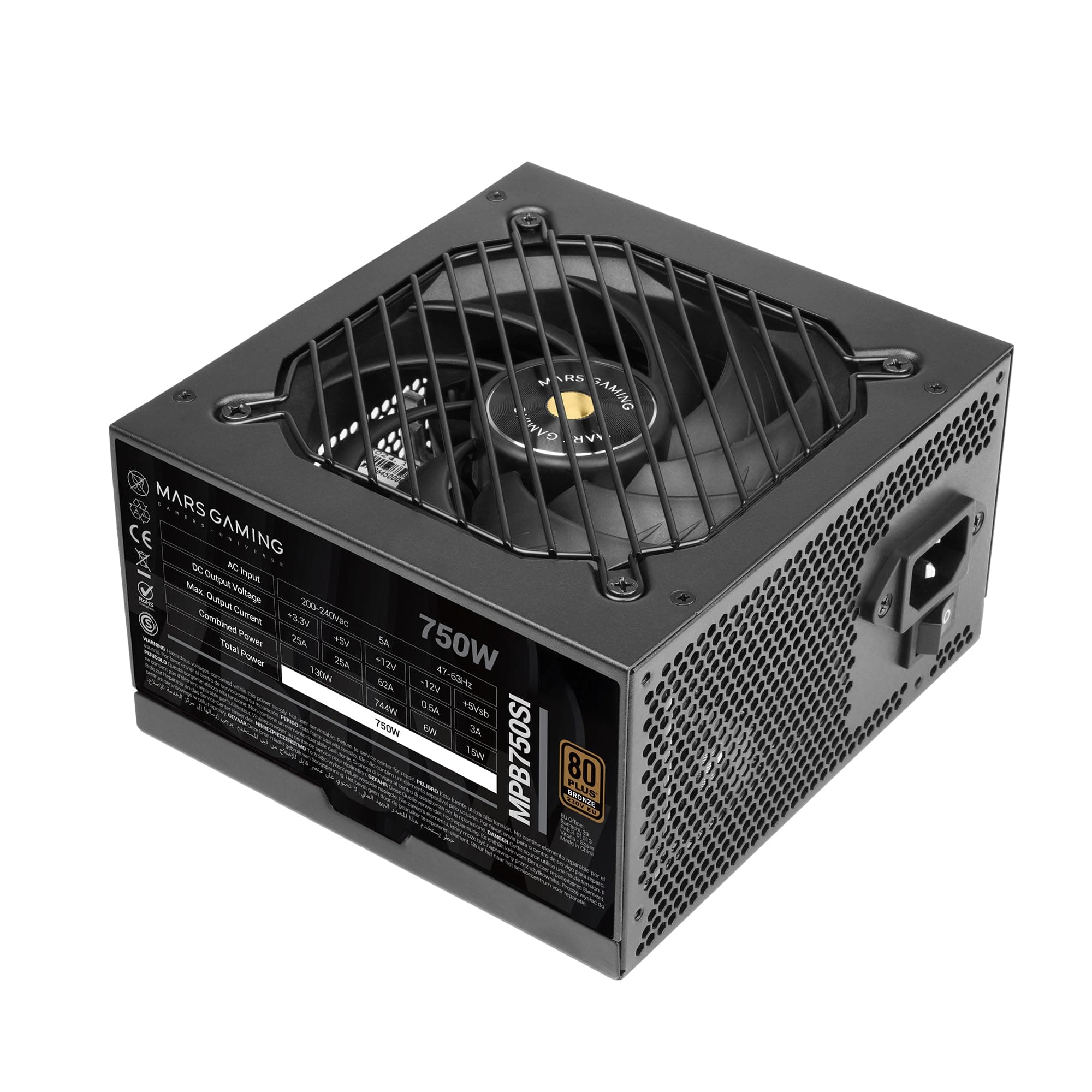 Mars Gaming MPB750SI, PC-ATX-Netzteil 750W, 7 Jahre Garantie, 80Plus Bronze 230V, 90% Effizienz, SI Extreme Silence Lüfter mit Kupferkern, AI2-RPM-, DC-DC- und SMD-Technologien, Schwarz Bild 2
