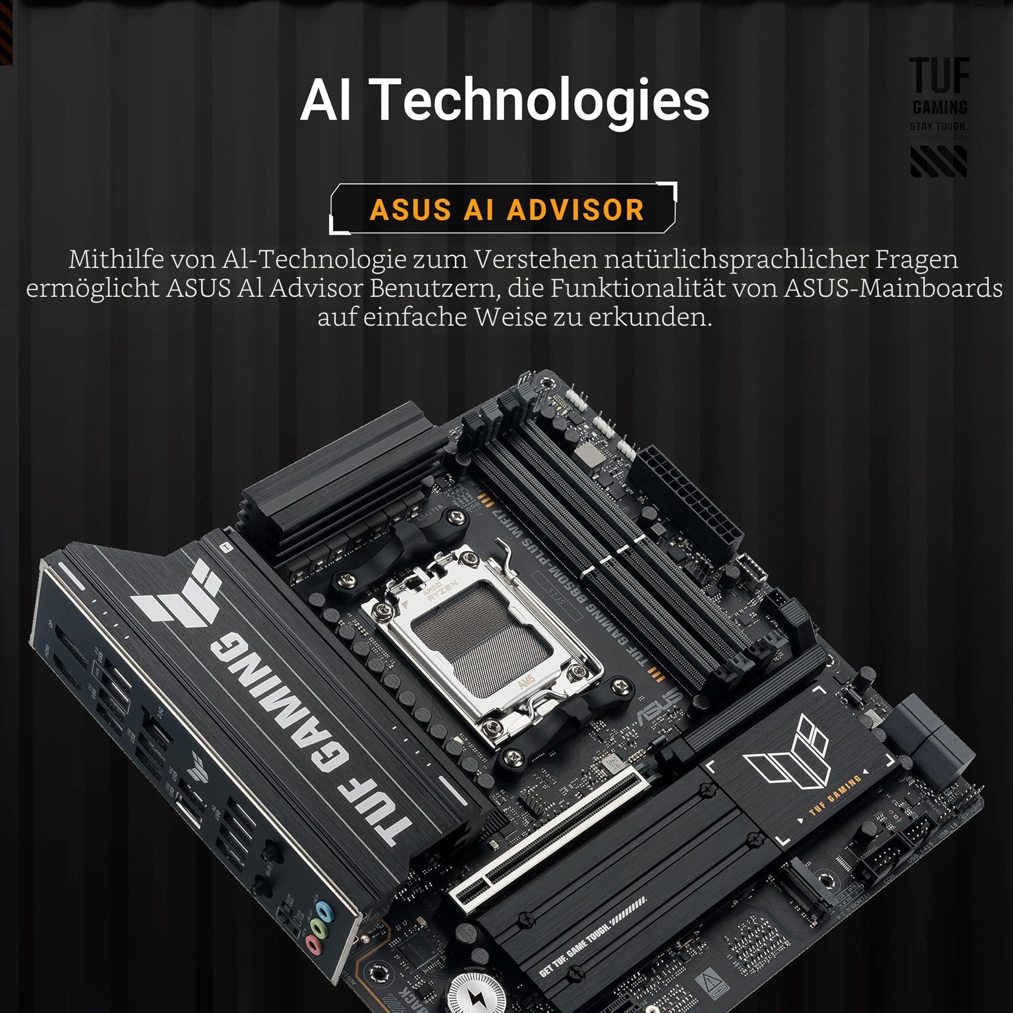ASUS TUF Gaming B850M-PLUS WIFI7 Mainboard Sockel AMD AM5 (Micro-ATX, DDR5, PCIe 5.0, 3X M.2 Slots, Realtek 2.5Gb Ethernet, Rear USB 20Gbps Typ-C, Front USB 10Gbps Typ-C) Bild 3