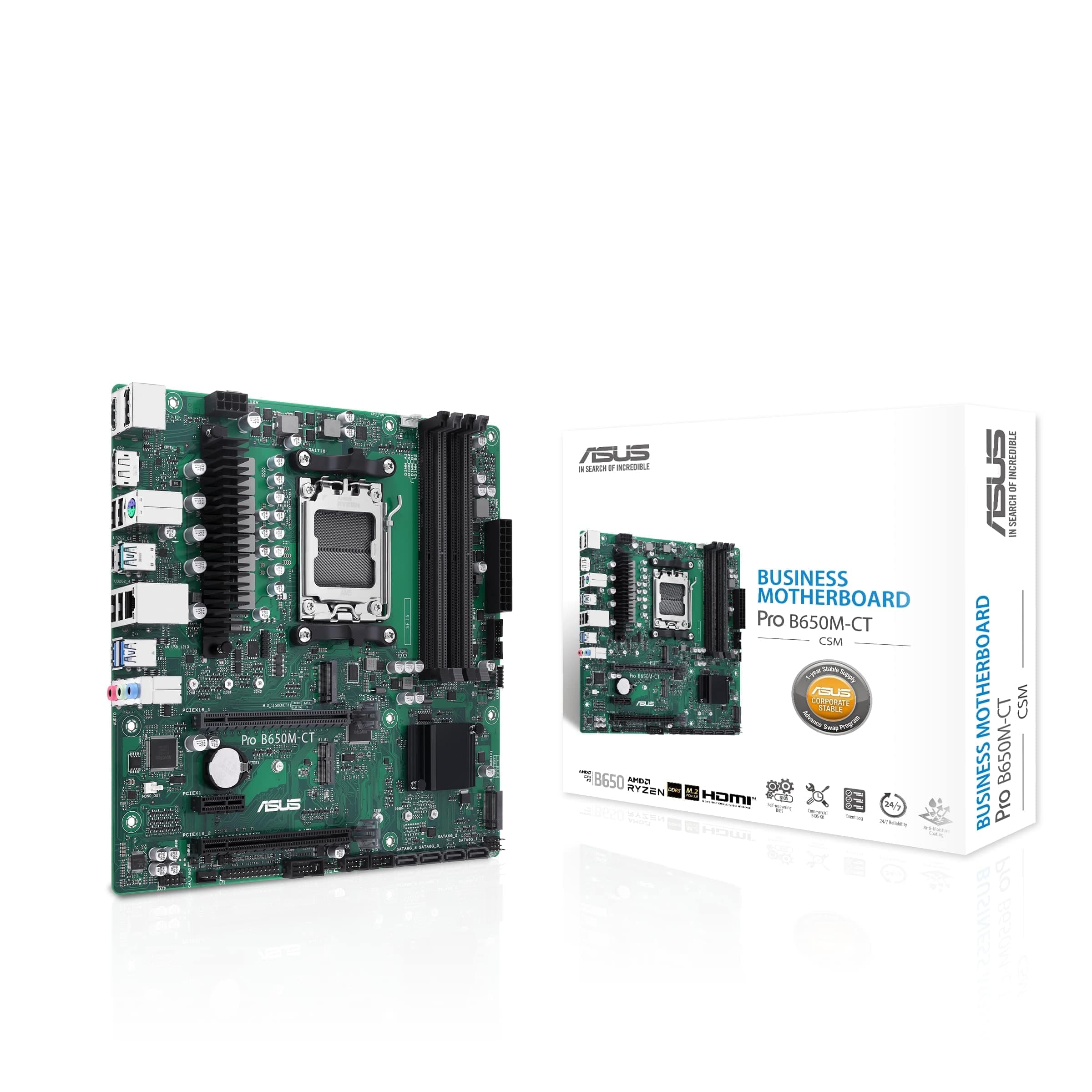 ASUS Pro B650M-CT-CSM Business Mainboard Sockel AMD AM5 (Ryzen 7000, Micro-ATX, DDR5 Speicher, PCIe 5.0, USB 3.2 Gen 2, Commercial BIOS Kit) M-CT-CSM ProArt B650