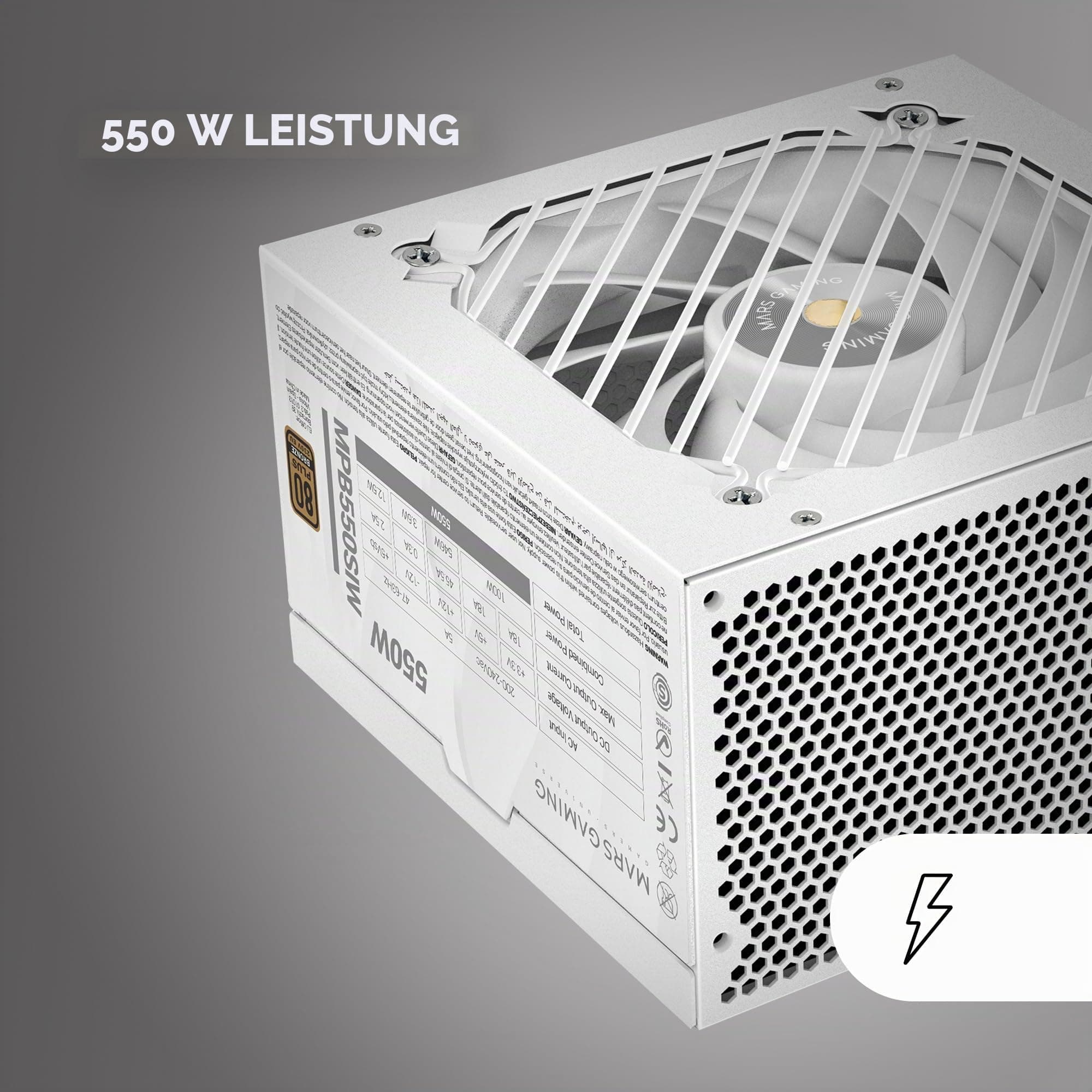 Mars Gaming MPB550SI, ATX-Netzteil 550W, 7 Jahre Garantie, 80Plus Bronze 230V, 90% Effizienz, SI Extreme Silence Lüfter, AI2-RPM-Technologien, Japanische Kondensatoren, Weiß MPB550SIW Bild 7