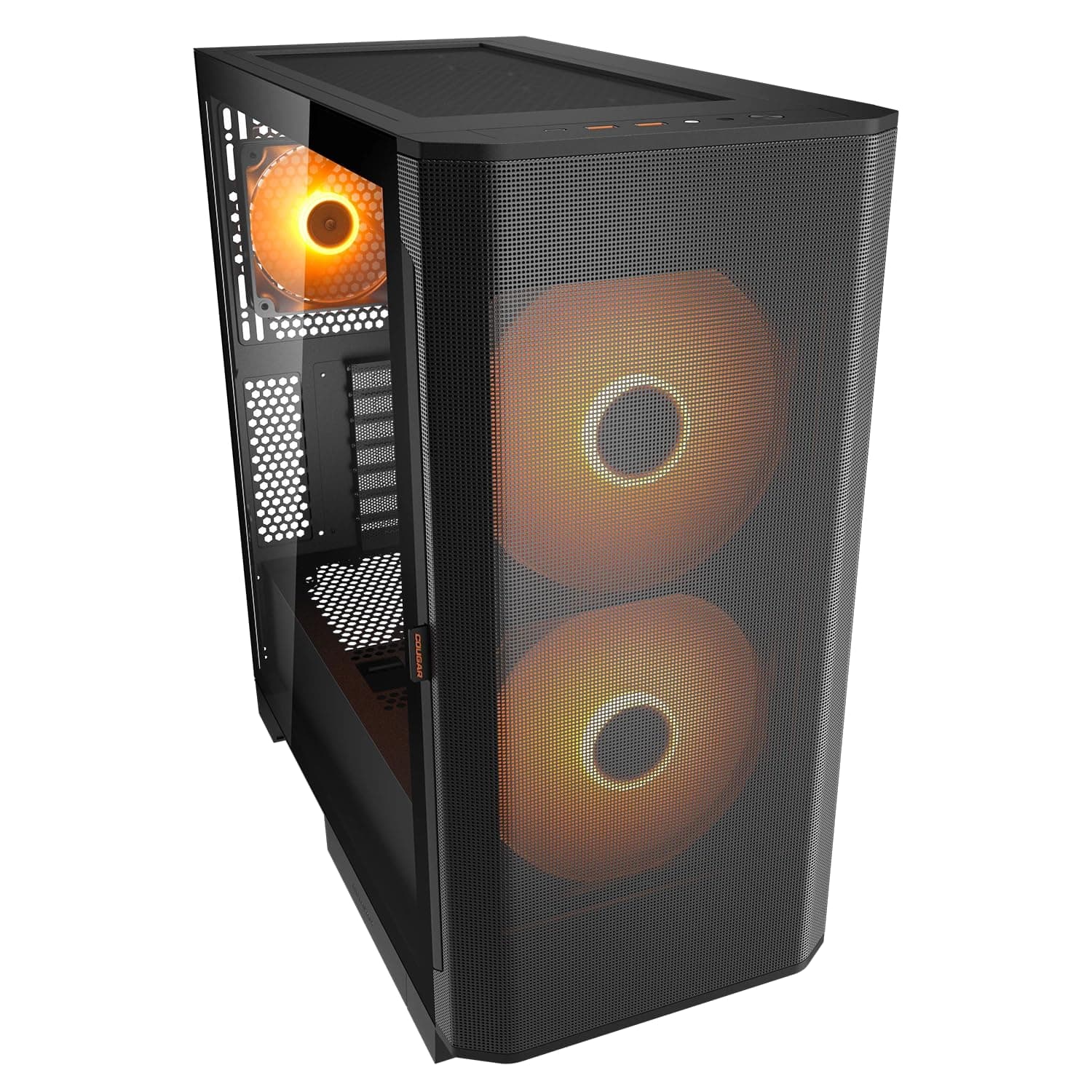 COUGAR AIRFACE Flow, Mid-Tower-Gehäuse, bis zu 10 Lüfter unterstützbar, 2 x 180-mm-ARGB-PWM-Lüfter an der Front, kompatibel mit bis zu 360-mm-AIO-Kühlung, 190-mm-Aircooler (Schwarz) Bild 3
