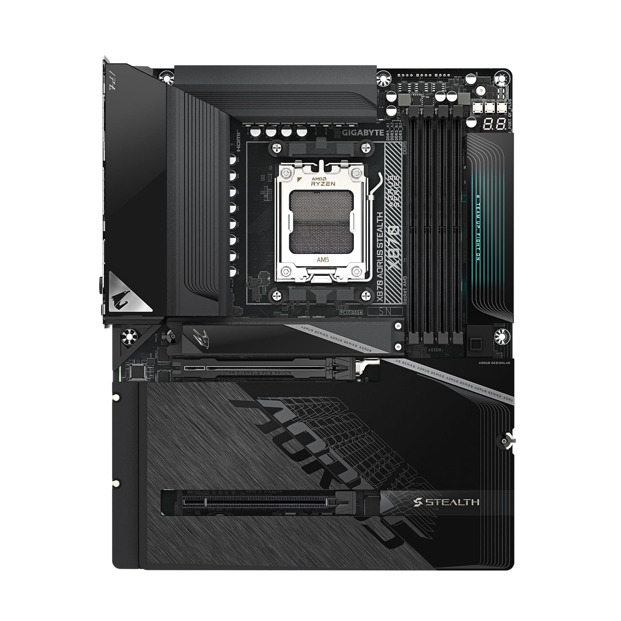GIGABYTE X870 AORUS Stealth AMD AM5 ATX Motherboard, unterstützt AMD Ryzen 9000/8000/7000 Serie, DDR5, 16+2+2 Power Phase, 4X M.2, PCIe 5.0, USB4, WIFI7, 5 GbE, PCIe EZ-Latch Plus, 5 Jahre Garantie Bild 3