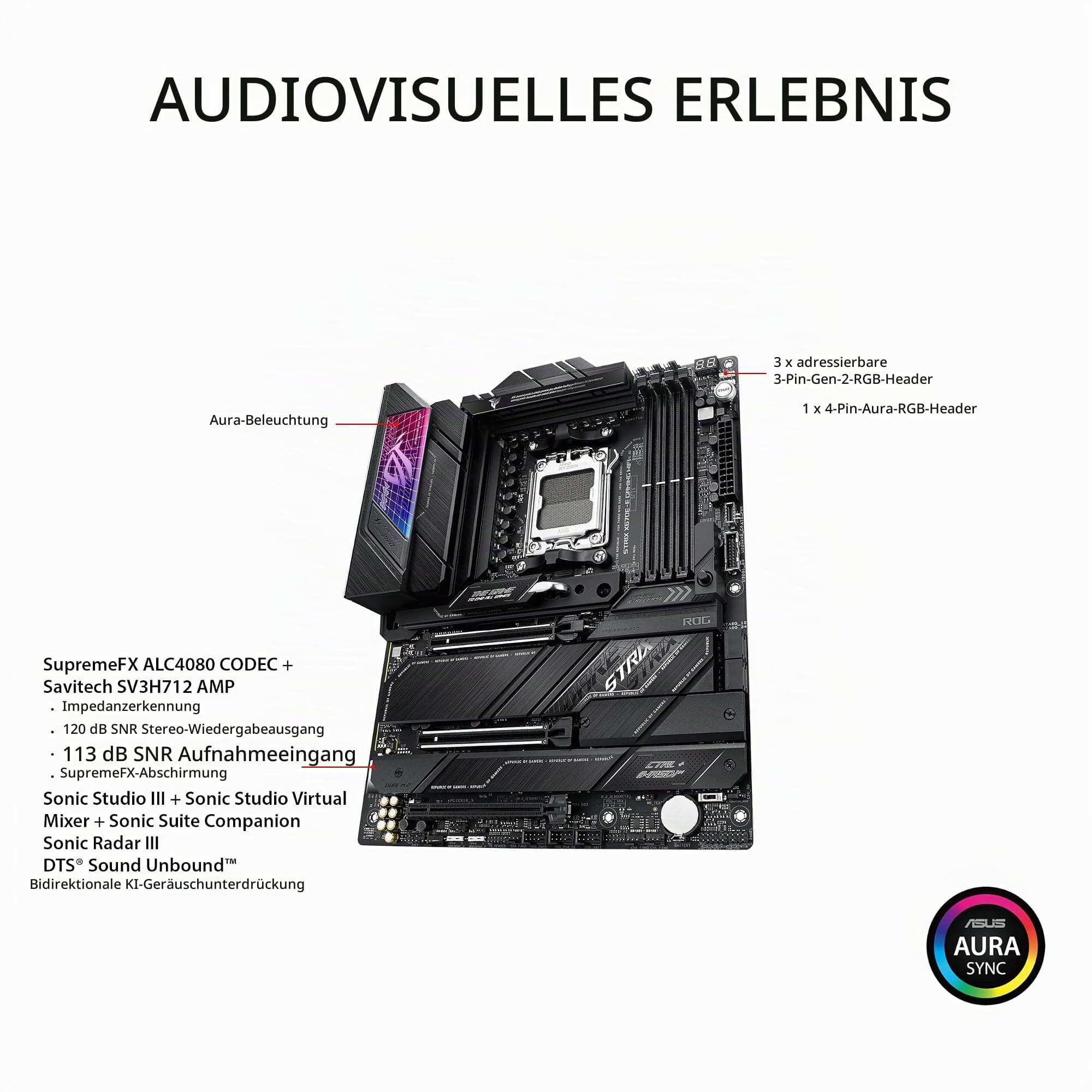 ASUS ROG Strix X670E-E Gaming-Sockel AM5 (LGA 1718) Ryzen 7000 ATX Motherboard (18 + 2 Leistungsstufen, PCIe® 5.0, DDR, 4 x M.2 Steckplätze, USB 3.2 Gen 2x2, WiFi 6E, PCIe Slot Q-Release, M.2 Q-Latch) Bild 7