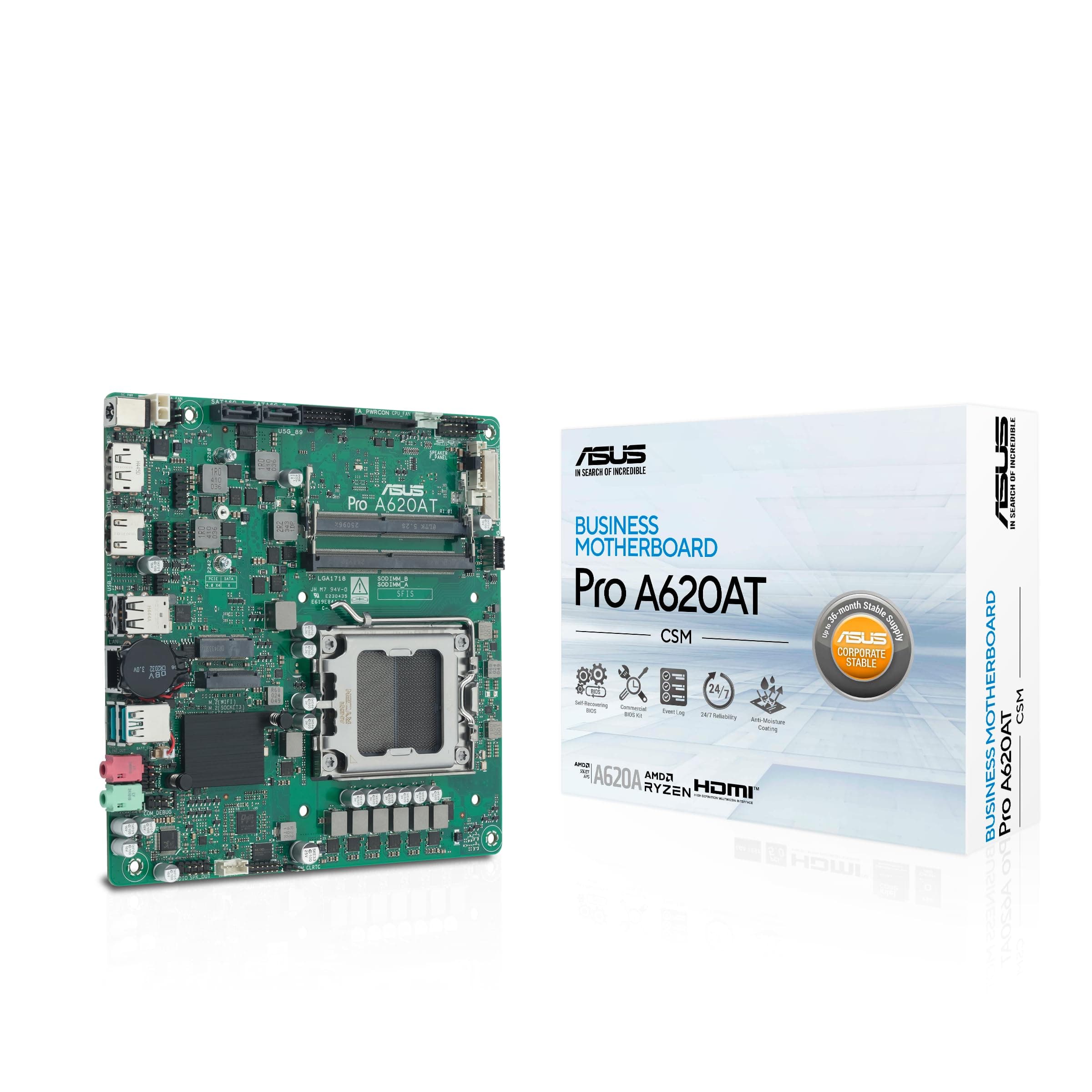 ASUS PRO A620AT-CSM Business Mainboard Sockel AMD AM5 (Thin Mini-ITX, PCIe 4.0 M.2, DDR5 SO-DIMM, Q-LED Core, COM Debug Header, Control Center Express) Bild 2