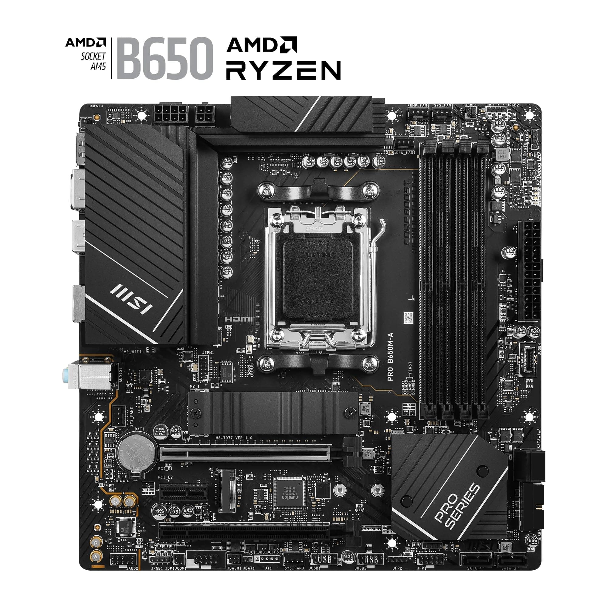 MSI PRO B650M-A Mainboard, Micro-ATX - Unterstützt AMD Ryzen 9000/8000 / 7000 Series Prozessoren, AM5 - DDR5 Memory Boost 6000+MHz/OC, 2 x PCIe 4.0 x16, 2 x M.2 Gen4, 2.5G LAN Bild 3