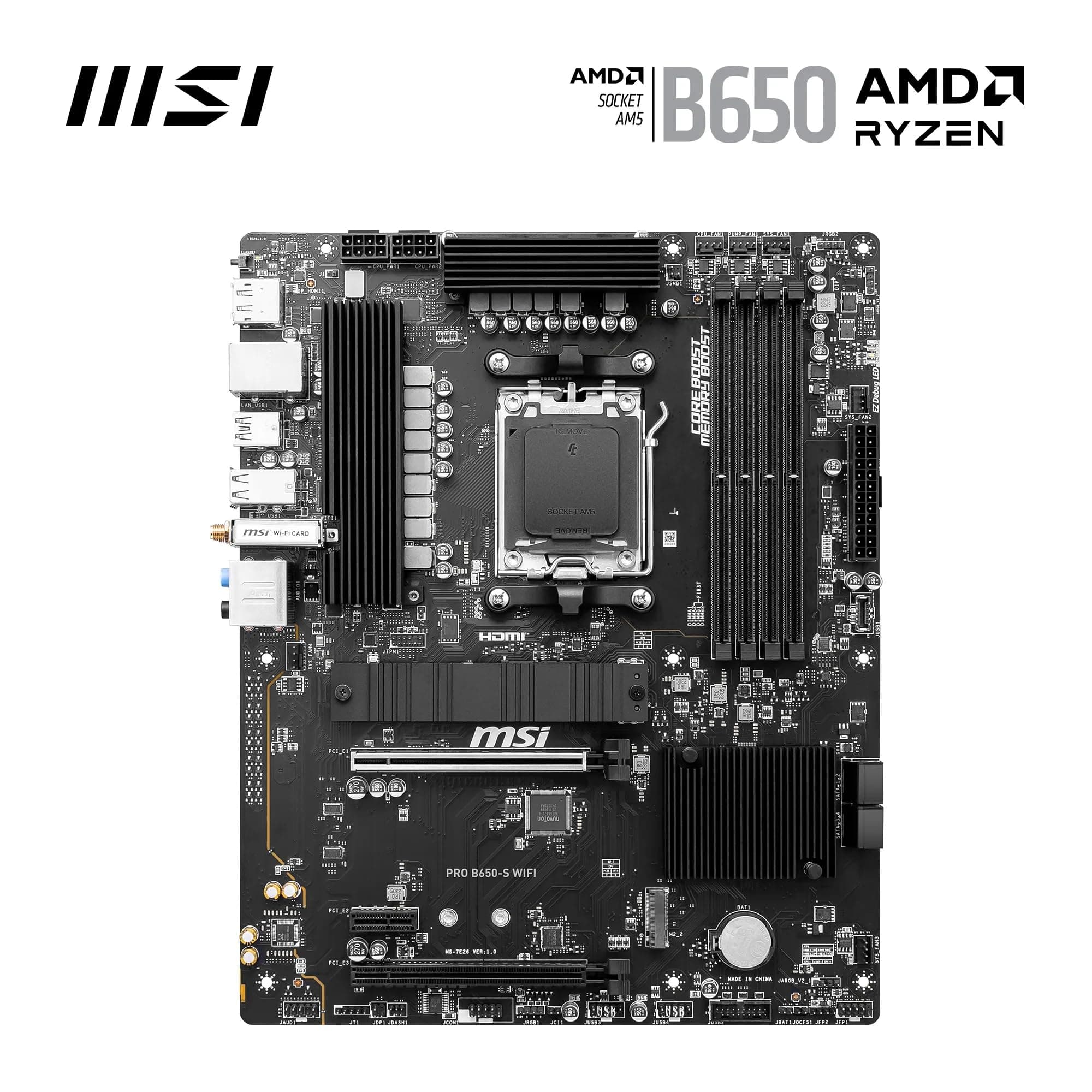 MSI PRO B650-S WiFi Motherboard, ATX - Unterstützt Ryzen 9000, 8000 & 7000 Serie Prozessoren, AM5 - DDR5 Memory Boost 6000+MHz/OC, 2 x PCIe 4.0 x16, 2 x M.2 Gen4, Wi-Fi 6E Bild 3