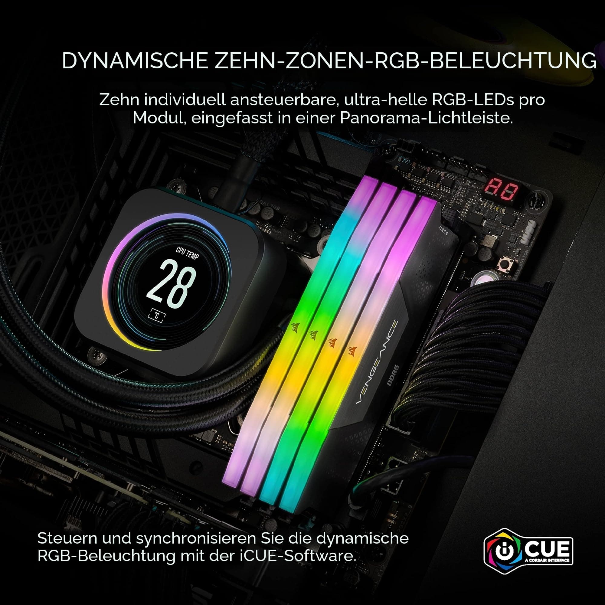 CORSAIR Vengeance RGB DDR5 RAM 64GB (2x32GB) Bis zu 5600MHz CL40 Intel XMP 3.0 Desktop-Arbeitsspeicher – Schwarz (CMH64GX5M2B5600C40) Bild 7