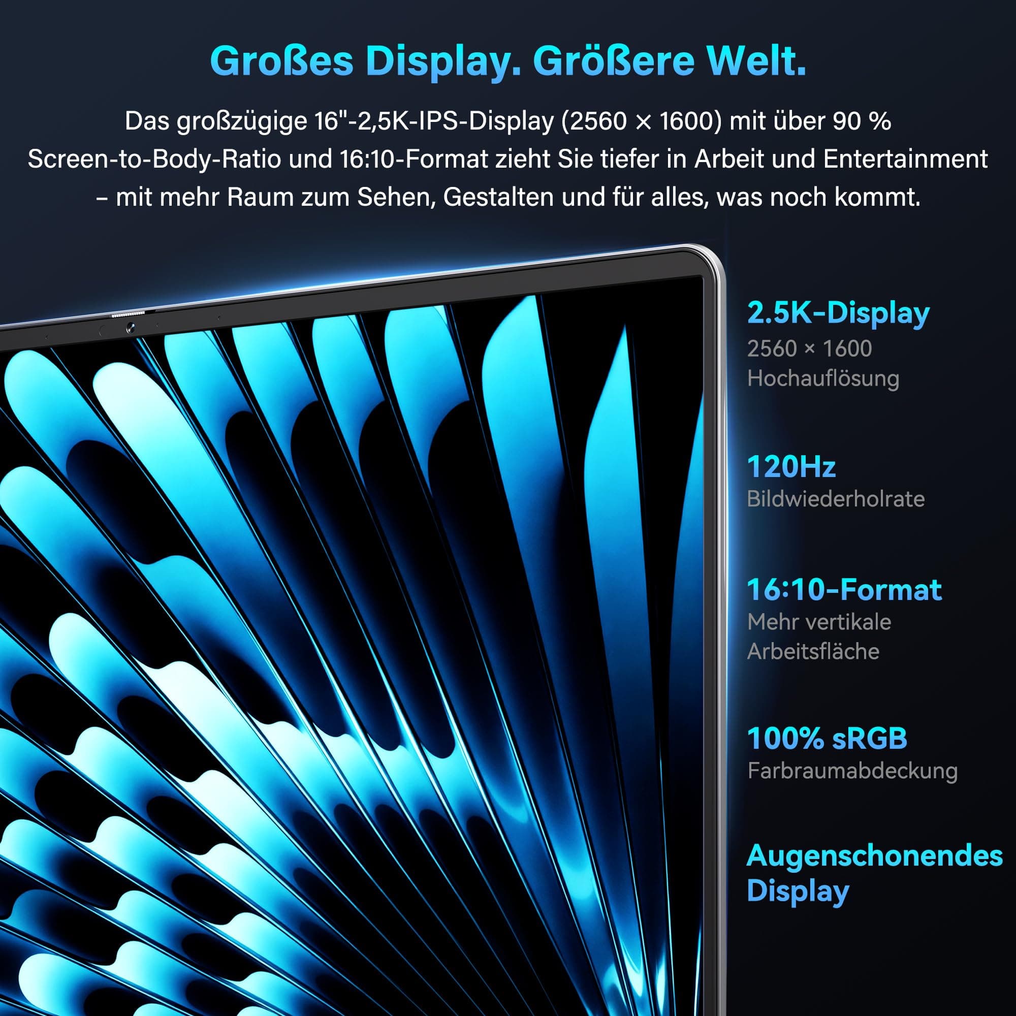 GEEKOM GeekBook X16 Pro Laptop, 1299g Metallgehäuse, 16" 2.5K, Intel Core Ultra 9-185H, 32GB LPDDR5x 7500MT/s, 2TB SSD, USB4, Fingerabdrucksensor, DTS:X Ultra, bis zu 17h Akku, Copilot, Windows 11 Pro Bild 4