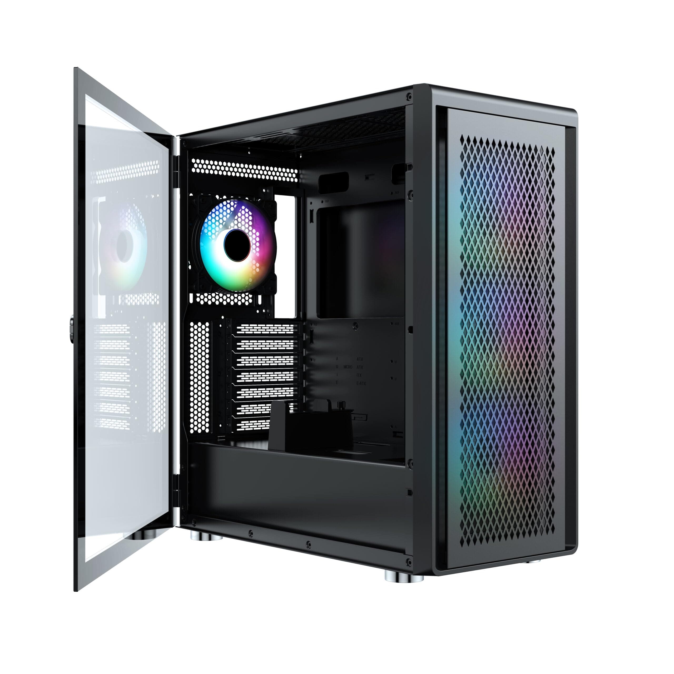 Air 100 Midi Tower PC-Gehäuse, Große Metall Mesh-Front, gehärtetes Glas-Seitenfenster, 4X 120mm A-RGB Hydro-Lager Lüfter, GPU bis 383mm, Abnehmbarer Mesh Deckel, ATX Netzteil, Schwarz Bild 5