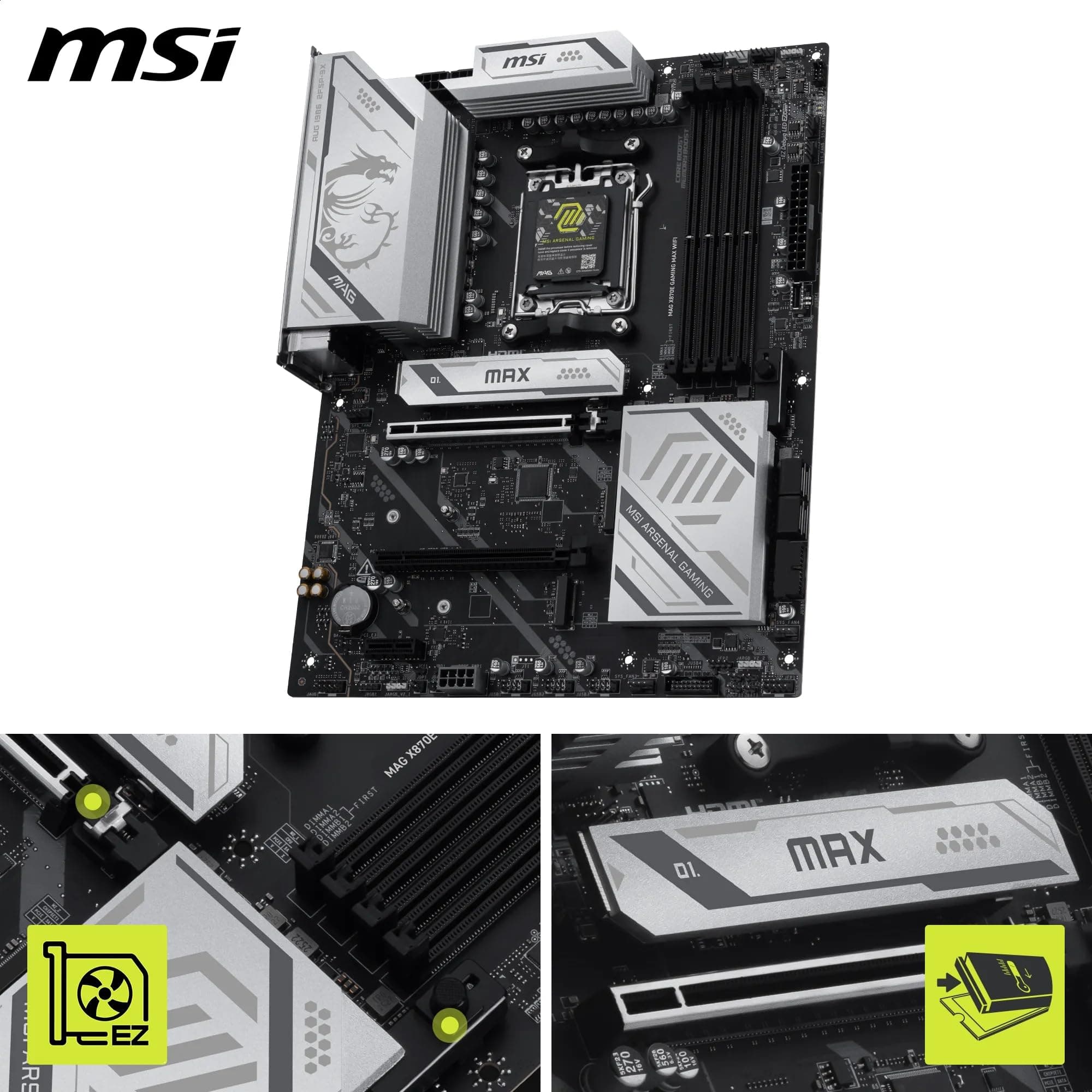 MSI MAG X870E Gaming MAX WiFi Mainboard, ATX - Unterstützt AMD Ryzen 9000/8000 / 7000 Prozessoren, AM5 - DDR5 Memory Boost (bis zu 8200+ MT/s OC), PCIe 5.0 x16, M.2 Gen5, Wi-Fi 7, 5G LAN Bild 5