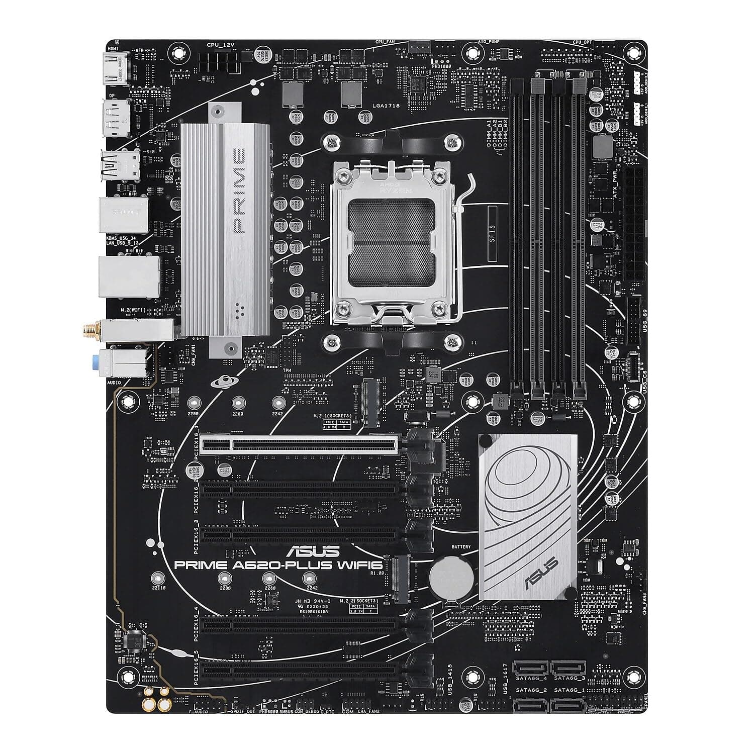 Prime A620-PLUS WIFI6 AMD A620 AM5 ATX Motherboard, DDR5, PCIe 4.0, Dual M.2 Slots, WiFi 6, DisplayPort/HDMI™, Rear & Front USB 5Gbps Type-C®, SATA 6 Gbps, Two-Way AI Noise Cancelation, Aura Sync Bild 2