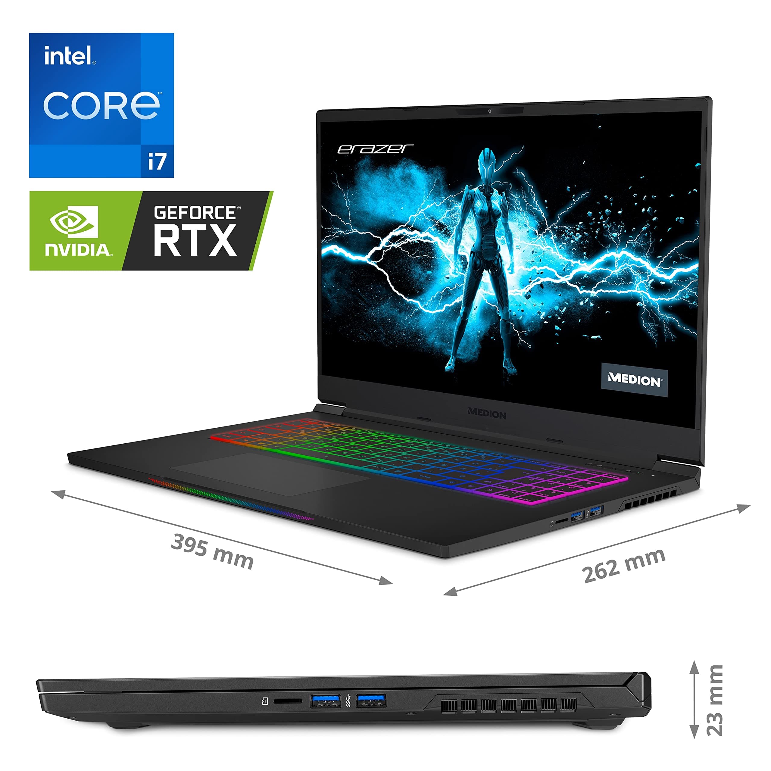 ERAZER Beast X30 43,9 cm (17,3 Zoll 100% sRGB 165Hz) QHD Gaming Notebook (Intel Core i7-12700H, 32GB DDR5 RAM, 2TB PCIe SSD, GeForce RTX 3070 Ti 8GB GDDR6 VRAM, Win 11 Home) Bild 2