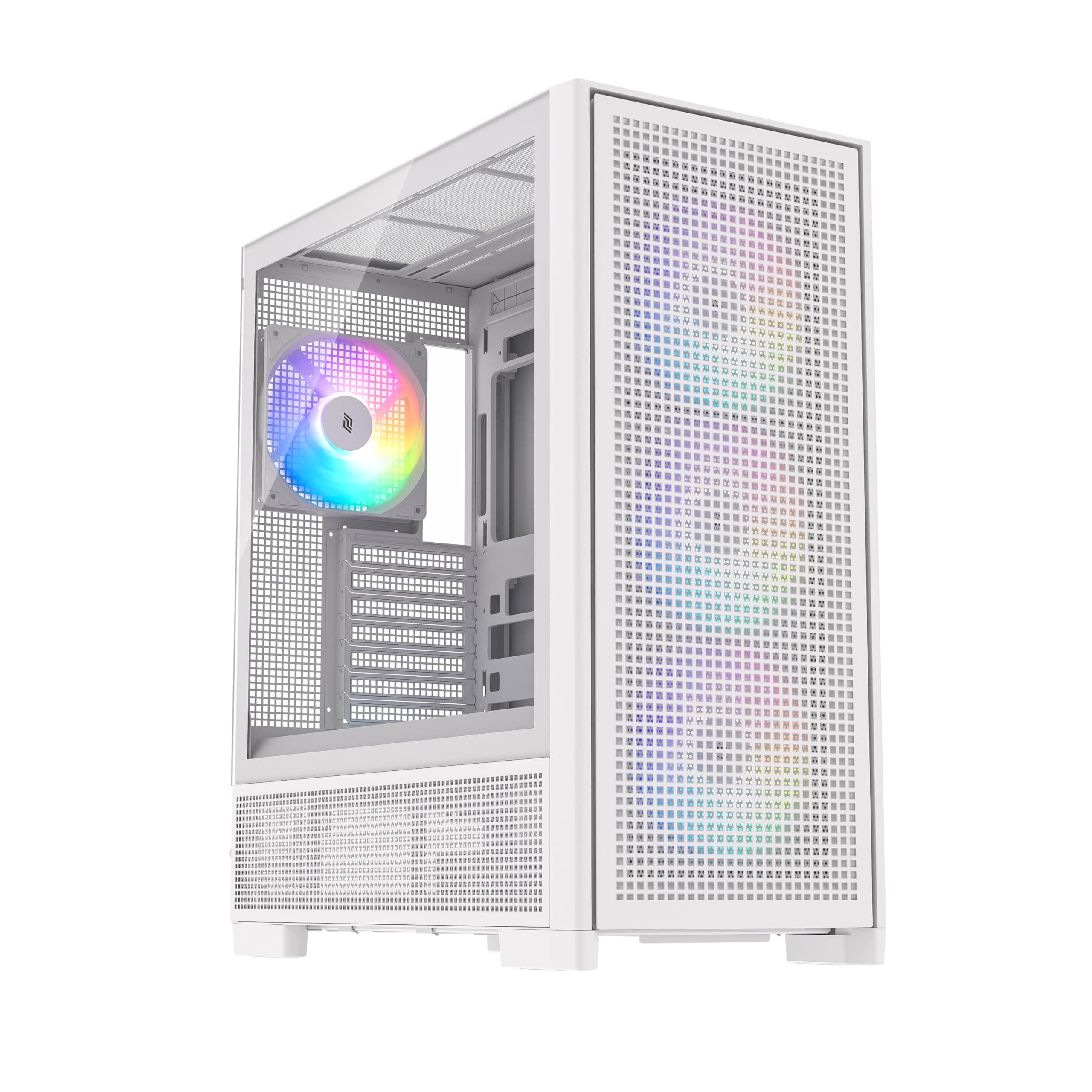 Air 2000 A-RGB White Midi Tower PC-Gehäuse, Glas-Seitenfenster, 7 RGB-Lüfter, extremer Airflow, ASUS BTF & MSI Project Zero, PWM / 3- & 4-Pin, 420mm Radiator, E-ATX, ATX/mATX/ITX, USB-C Weiß AIR 2000