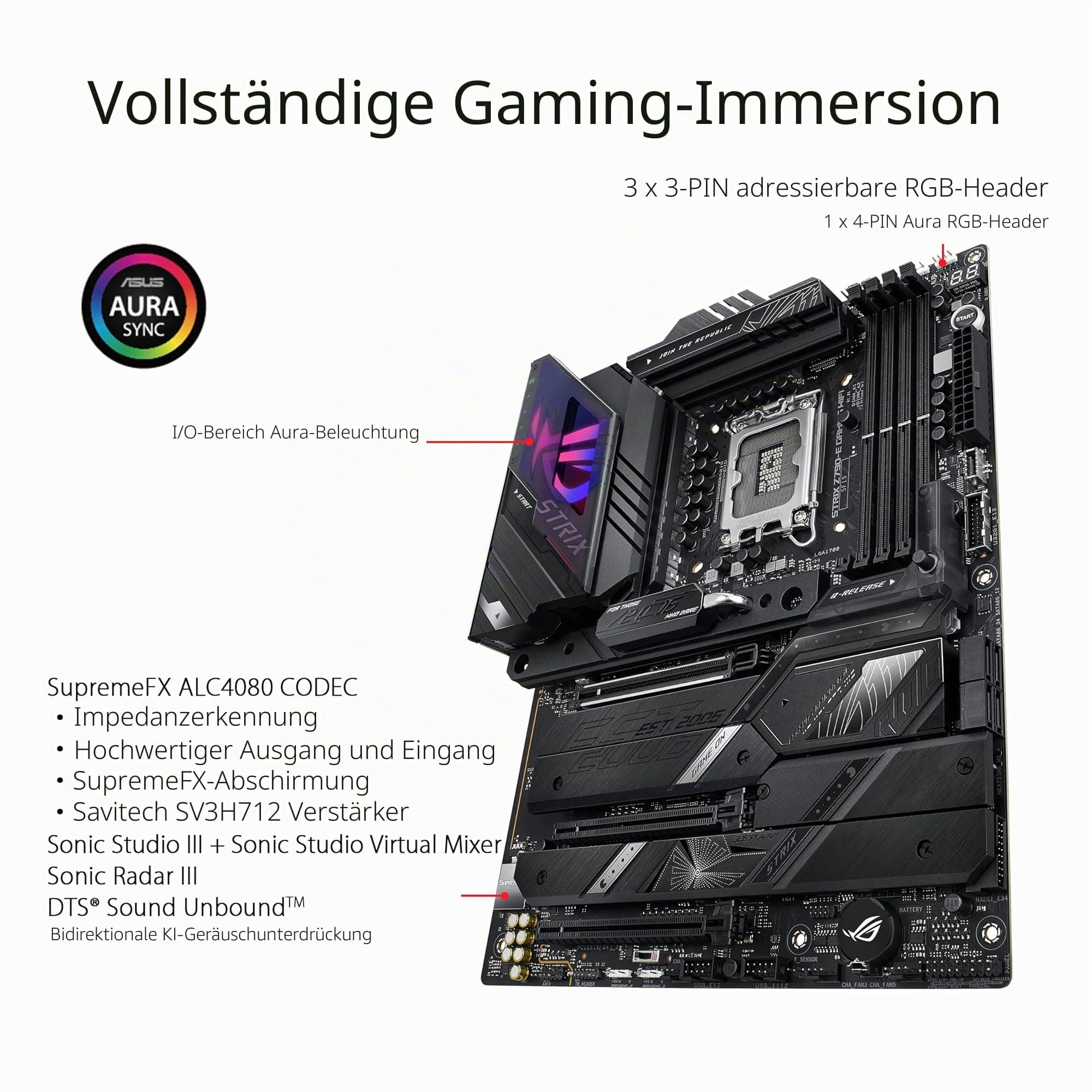 ASUS ROG Strix Z790-E Gaming WiFi Mainboard Sockel Intel LGA1700 (ATX, DDR5 Speicher, 5X M.2, PCIe 5.0, WiFi 6E, AI Overclocking, Aura Sync) Bild 7