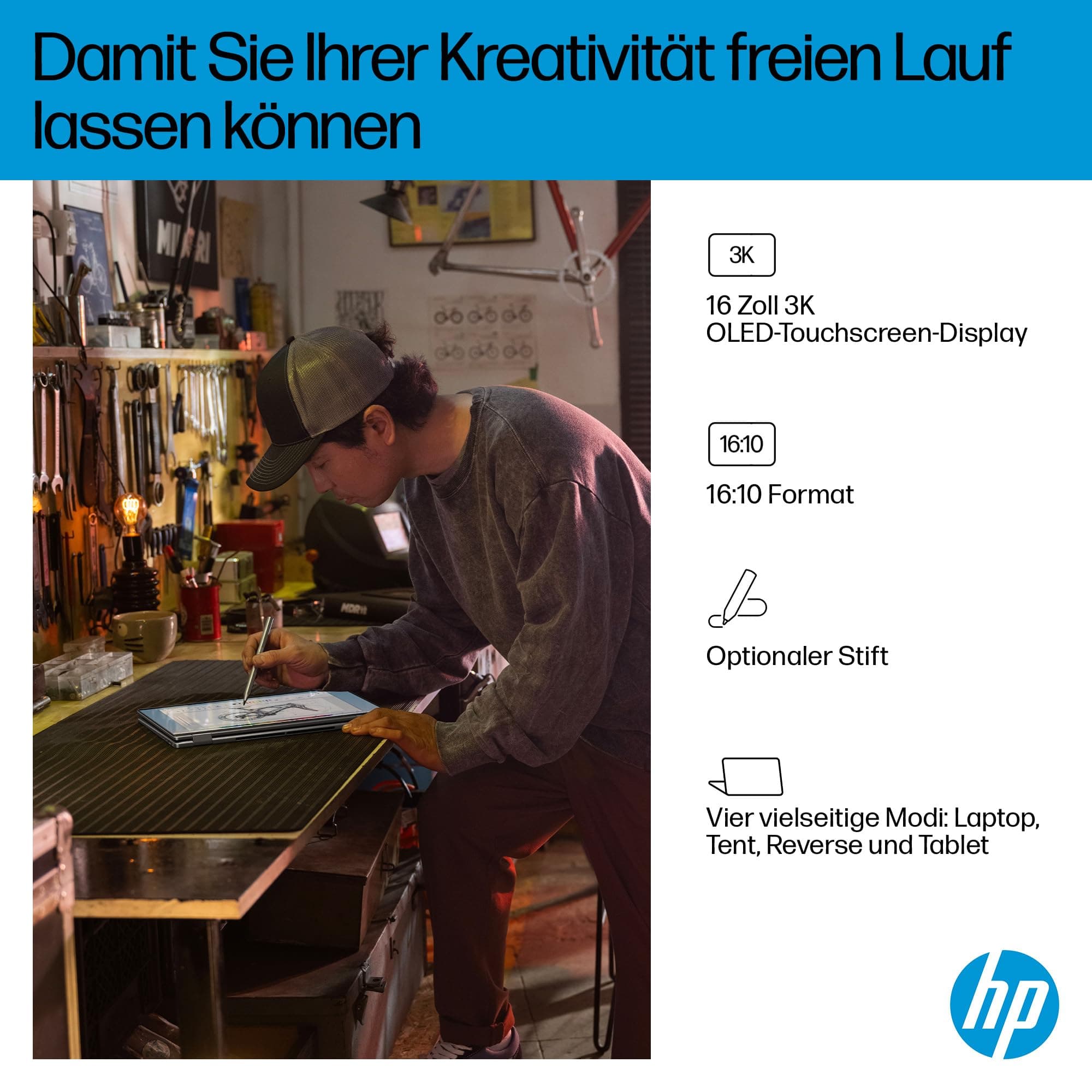 HP OmniBook X Flip 2in1 Next Gen AI Laptop | AMD Ryzen AI 5 340 (6C) | dedizierte NPU für KI | 50 NPU Tops | Copilot+ PC | 16" WUXGA 1920x1200 Touchscreen | 16GB | 512GB SSD | Win11 | QWERTZ | Silber AMD Ryzen AI 5 340 512 GB SSD Bild 7