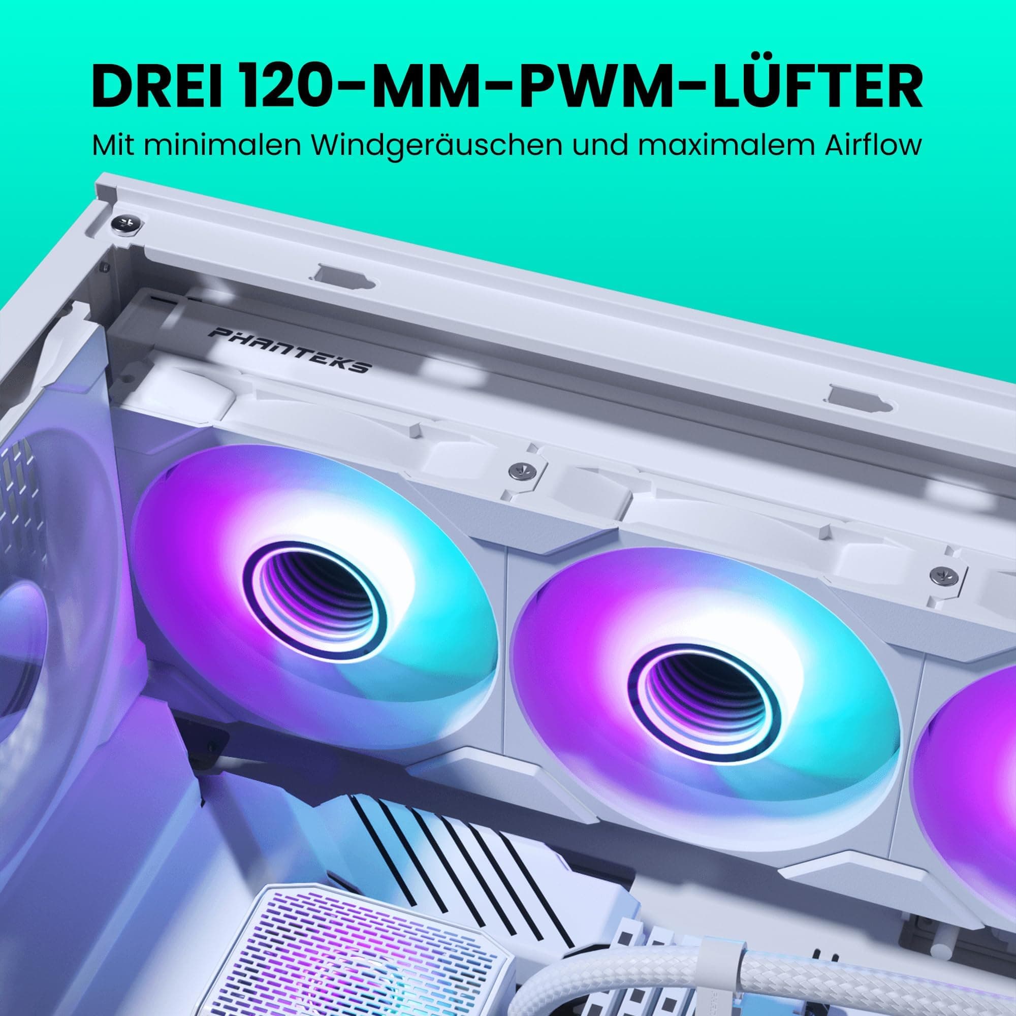 PHANTEKS Glacier One 360M25 Gen2 AiO Wasserkühlung Weiß – 360mm Radiator, 3x M25 Gen2 D-RGB Lüfter, leise Pumpe mit 20 dB(A), VRM Lüfter, PWM, optimierter Airflow, langlebige Schläuche, RGB-Steuerung Bild 5