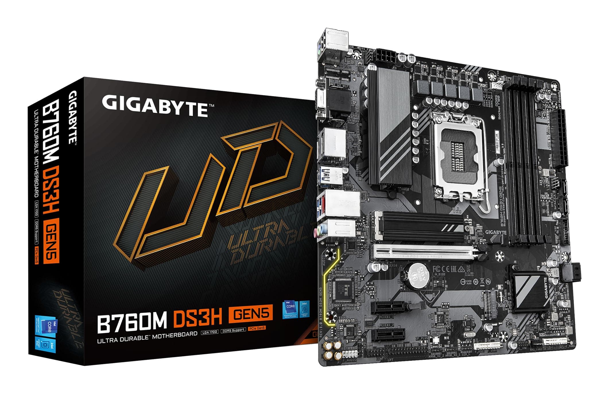 GIGABYTE B760M DS3H GEN5 Mainboard – Unterstützt Intel Core Prozessoren der 14. Generation, digitales VRM mit 6+2+1 Phasen, bis zu 5600 MHz DDR5, 2 x PCIe 4.0 M.2, 2.5GbE LAN, USB 3.2 Gen2 Bild 2