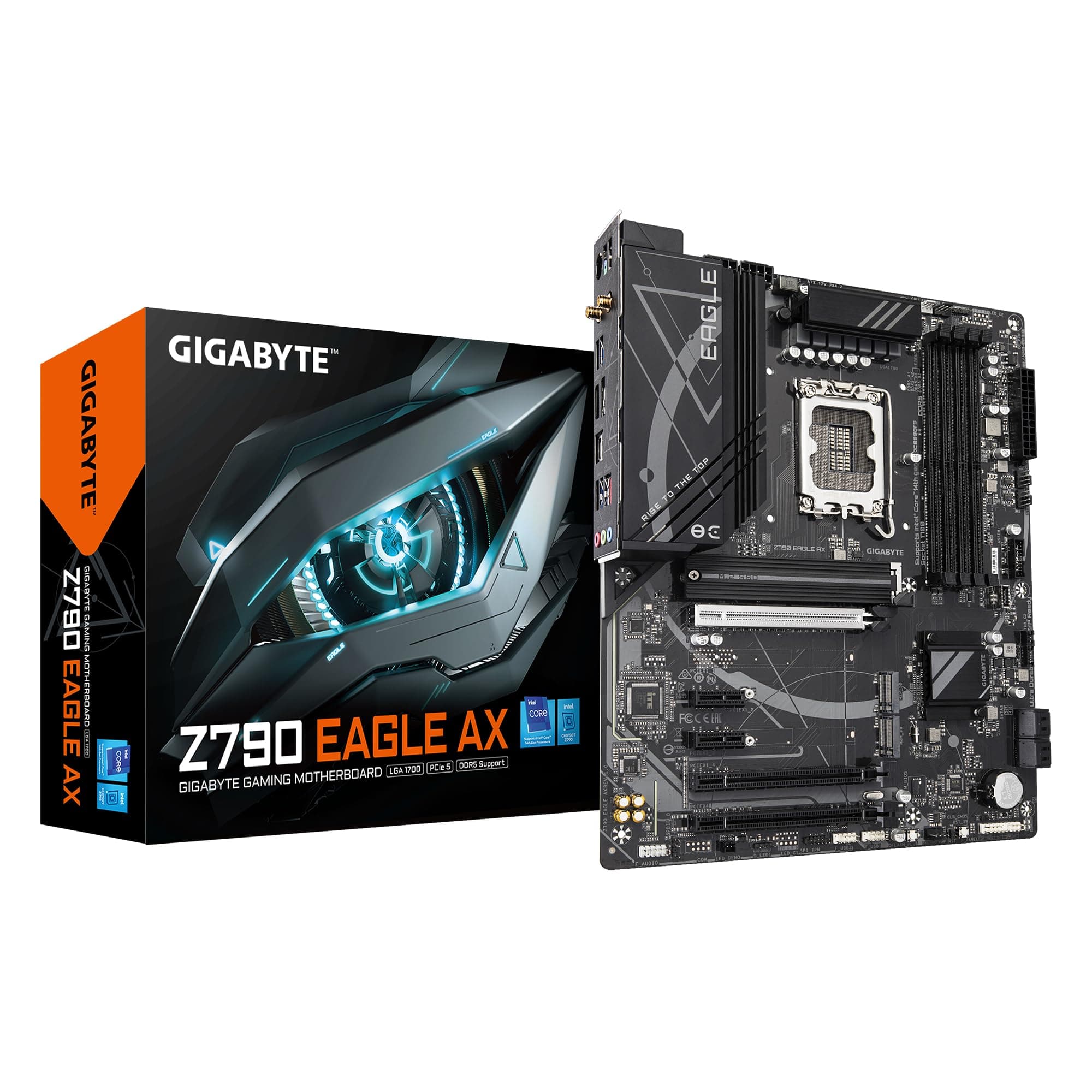 GIGABYTE Z790 Eagle AX Motherboard - Unterstützt Intel Core 14. Generation CPUs, 12+1+1 Phasen Digital VRM, bis zu 7600MHz DDR5 (OC), 3xPCIe 4.0 M.2, Wi-Fi 6E, 2.5GbE LAN, USB 3.2 Gen 2