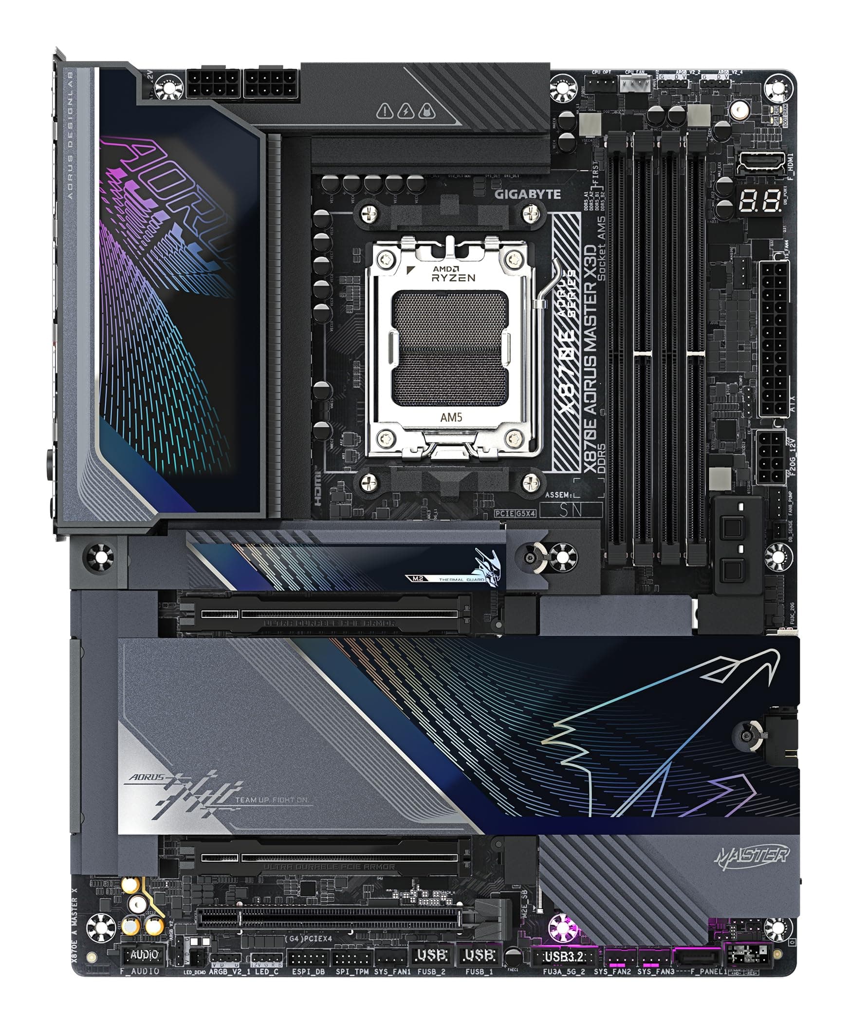 GIGABYTE X870E AORUS Master X3D Mainboard - Unterstützt AMD Ryzen 9000 CPUs, digitales 18+2+2-Phasen-VRM, bis zu 9000MHz DDR5 (O.C.), 2xPCIe 5.0 + 3xPCIe 4.0, Wi-Fi 7, 10GbE LAN, USB 4 Bild 3