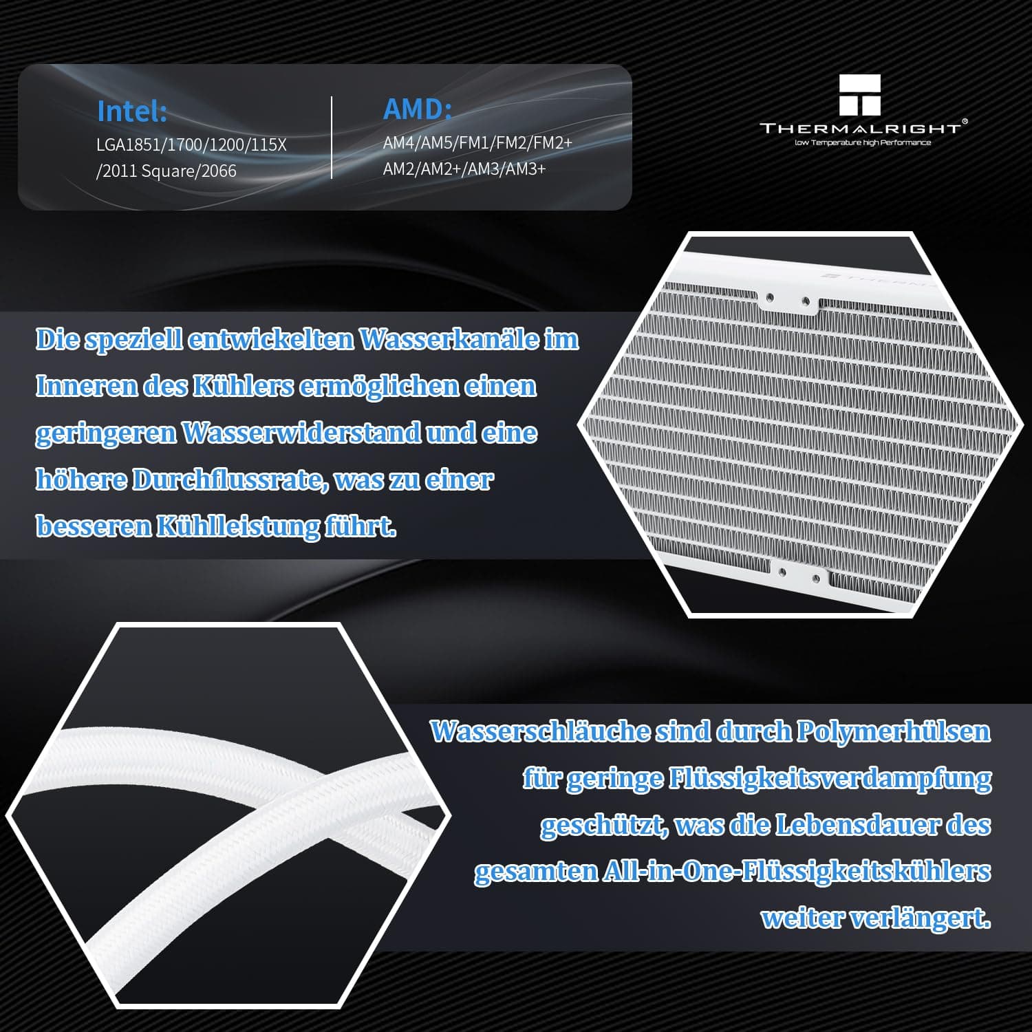 Thermalright Frozen Notte 240 WHITE ARGB V2 Wasserkühlung CPU Kühler, 240 White CPU Kühler Spezifikationen, Doppel PWM Lüfter, S-FDB Lager, passend für AMD/AM4 AM5, Intel LGA 1700/1150/1151/1200/2011 Bild 5