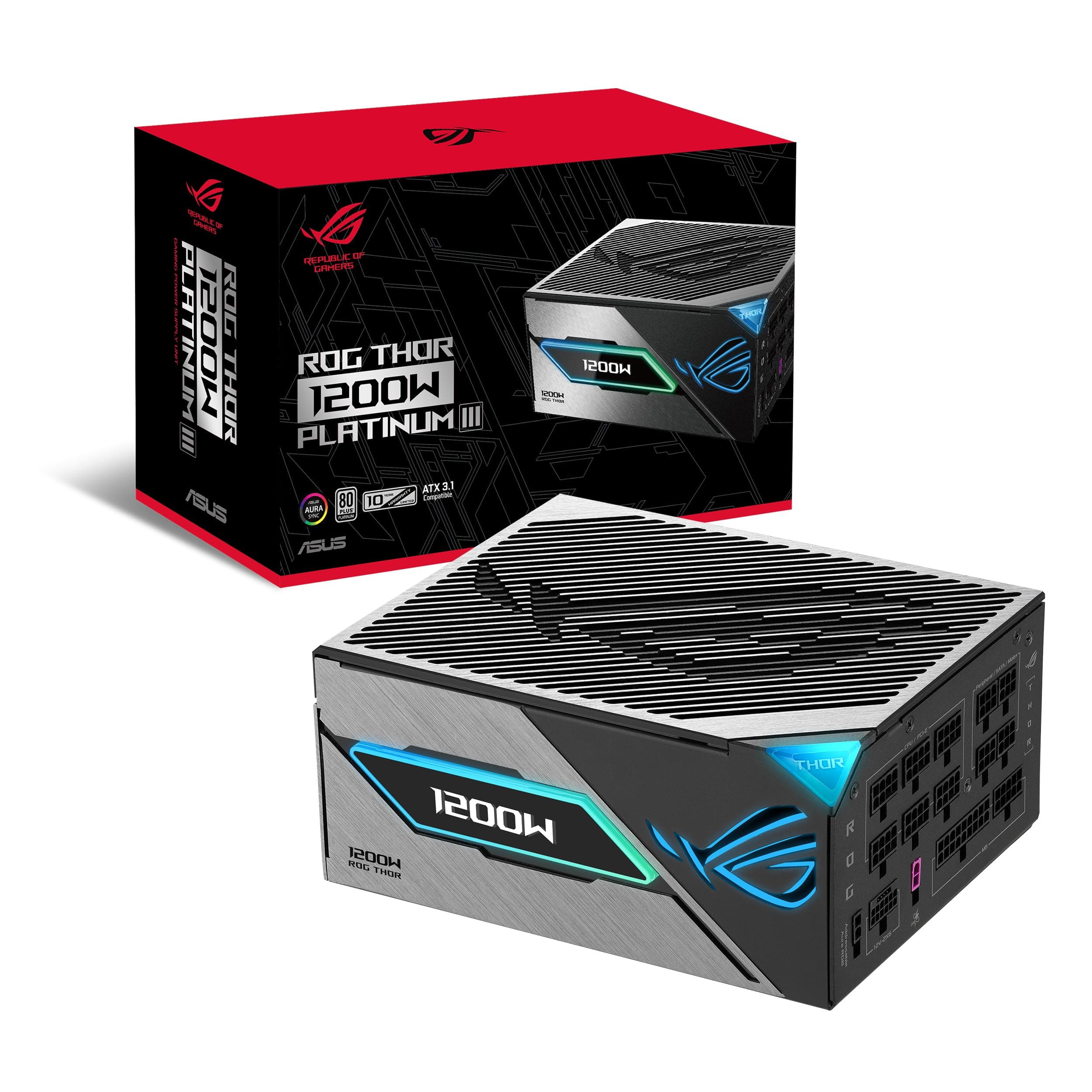 ASUS ROG THOR 1200W Platinum III Gaming Netzteil (Vollmodulares ATX Netzteil, GaN-MOSFET, OLED Display, GPU-First, Cybenetics Platinum Zertifizierung, GaN-MOSFET, ATX 3.1, PCIE 5.1, 12V-2x6 Connector) Bild 2