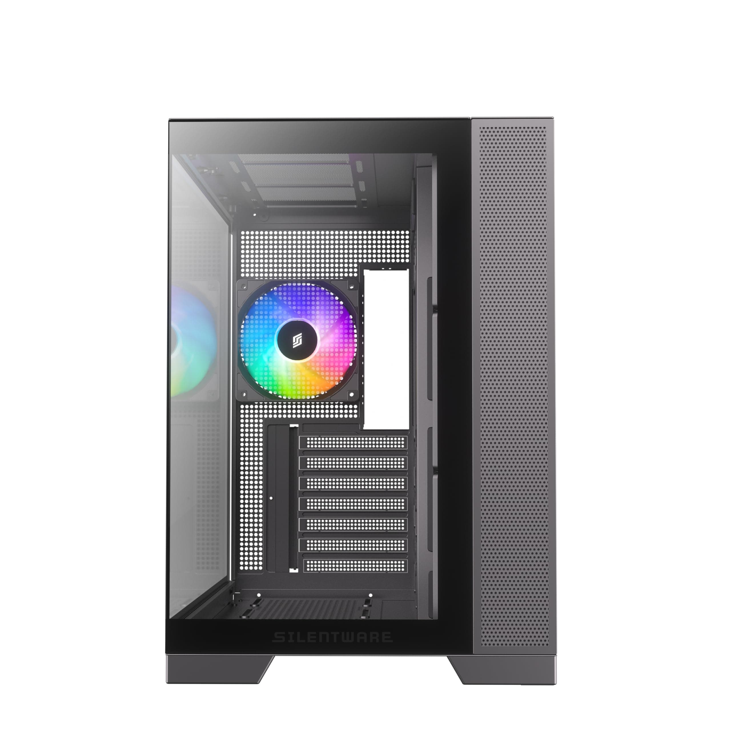 View A-RGB Black Midi Tower PC-Gehäuse Showcase, Frontpanel und Seitenfenster aus gehärtetem Glas, 4X 120mm RGB Lüfter, 4-Pin-PWM und 3-Pin Steurung, Abnehmbarer Deckel, USB-C, ATX/mATX/ITX Schwarz VIEW Bild 5