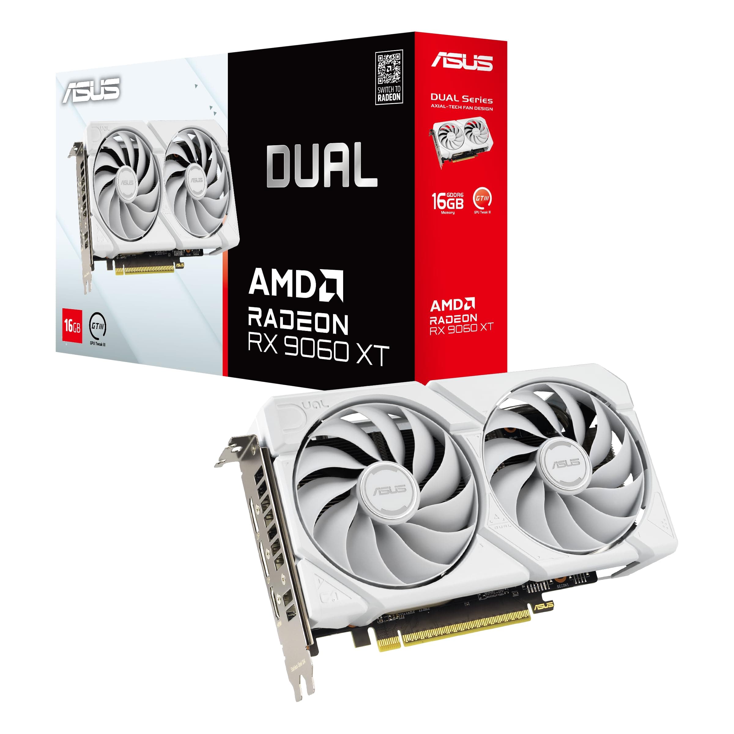 ASUS Dual Radeon RX 9060 XT 16GB GDDR6 White Edition (PCIe 5.0, 16GB GDDR6, HDMI 2.1b, DisplayPort 2.1a, 2.5-Slot Design, Axial-tech Lüfterdesign, 0dB Technologie und mehr) Bild 2