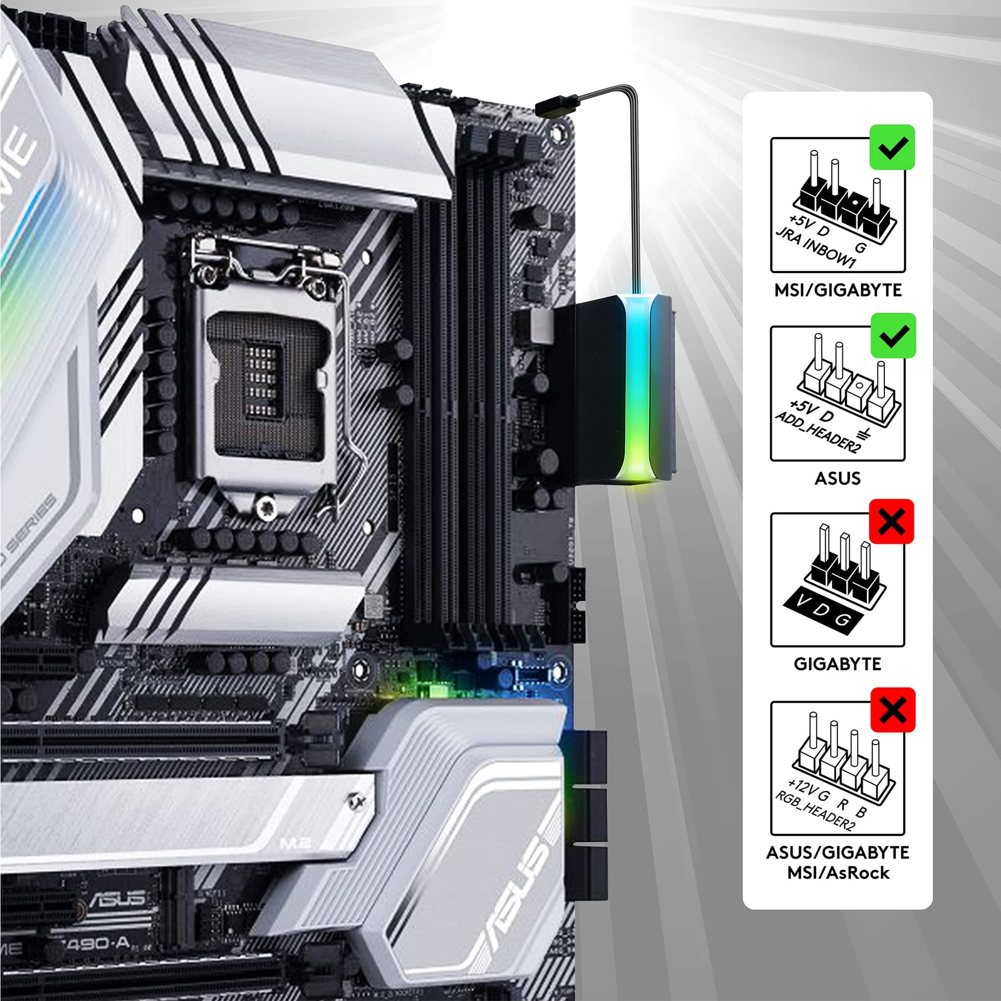 EZDIY-FAB ATX 24-Pin 90-Grad-Stromanschluss 5V 3 Pin ARGB Rainbow Buchse auf Stecker Netzteil für Computer-Motherboard ATX-Netzteil-1 Pack Schwarz Bild 3