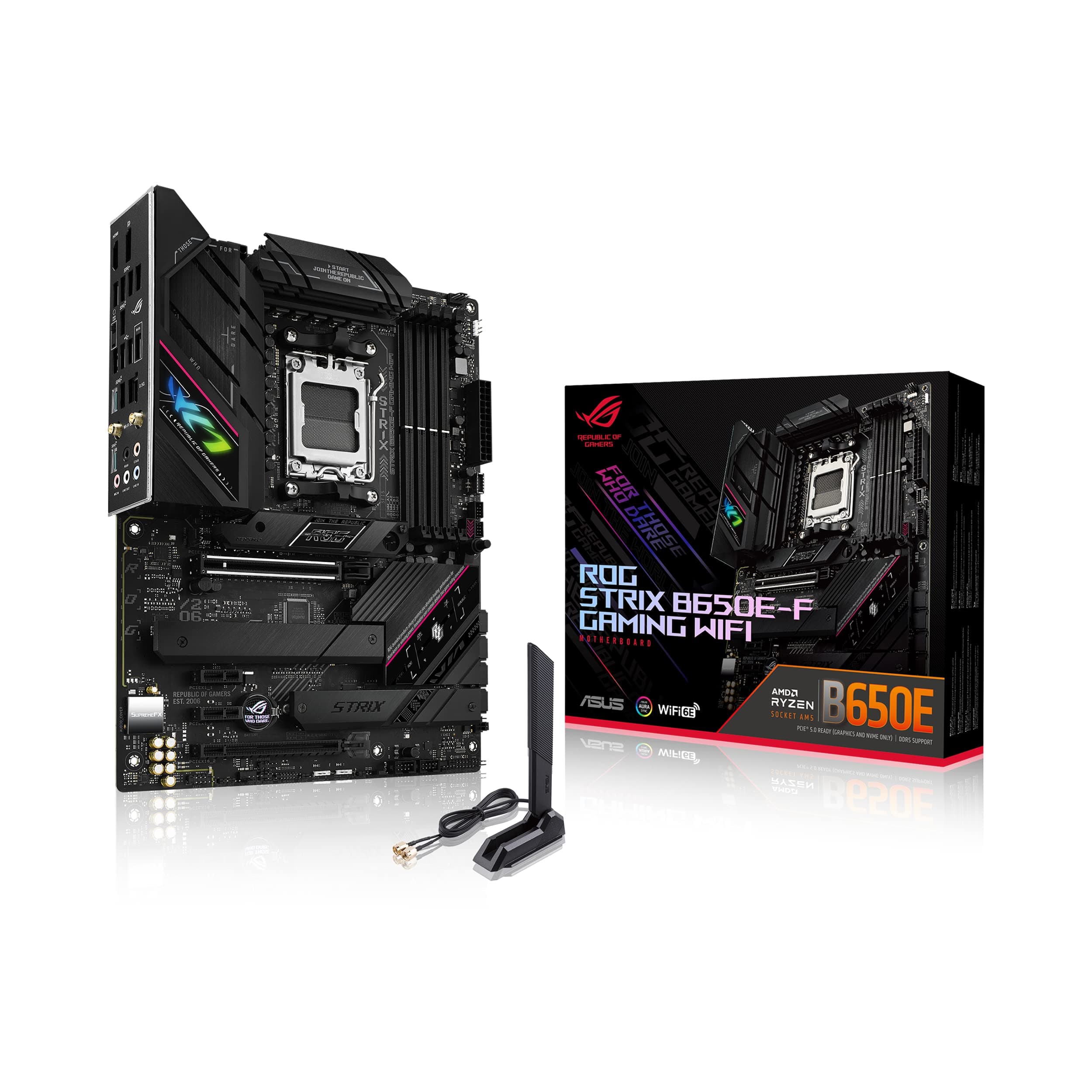 ASUS ROG Strix B650E-F Gaming WiFi Mainboard Sockel AMD AM5 (Ryzen 7000, ATX, DDR5 Speicher, 12+2 Power Stages, USB 3.2 Gen 2x2 Typ-C, PCIe 5.0, Q-Release, WiFi 6E, Aura Sync)